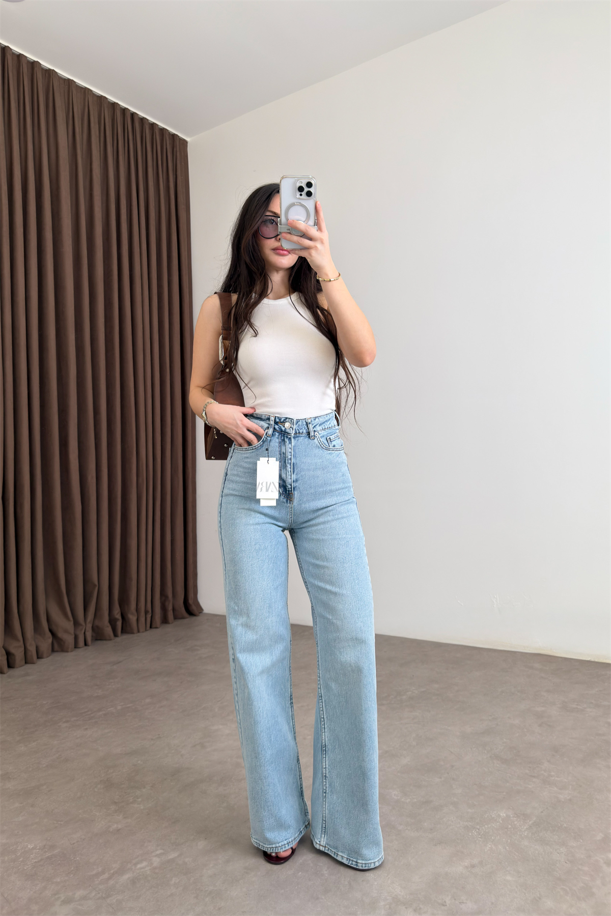 ZRA Dikişli Paça Straightleg Ice  Blue Jean