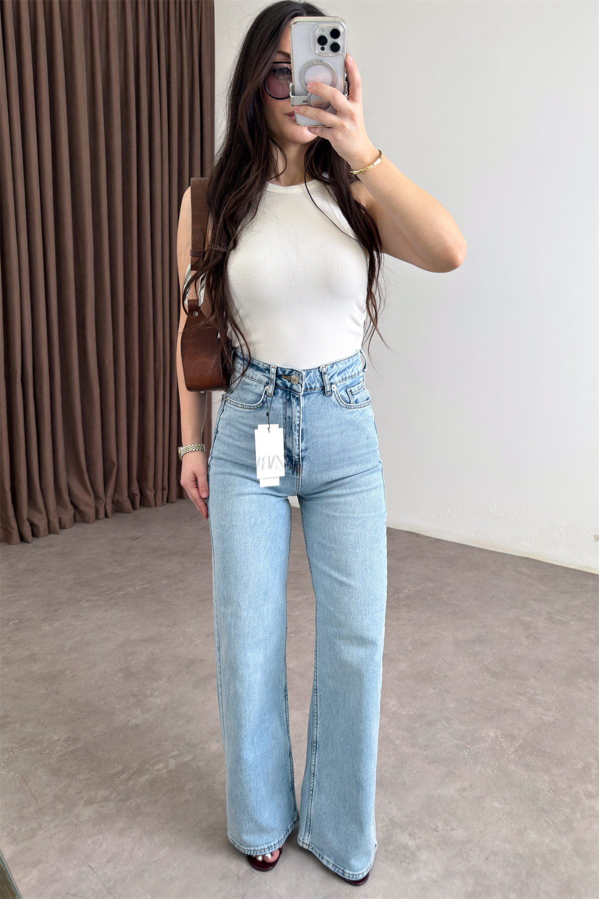 ZRA Dikişli Paça Straightleg Ice  Blue Jean