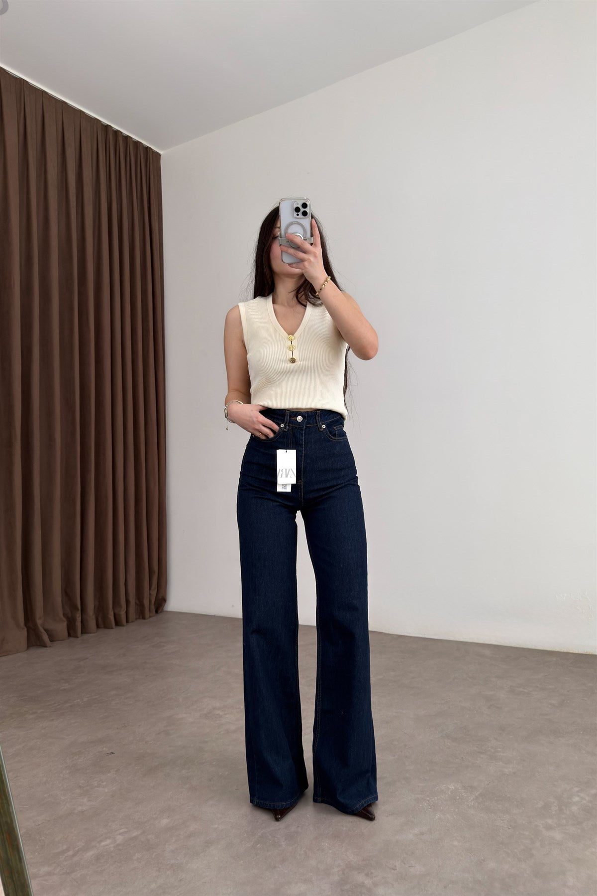 ZRA Dikişli Paça Straightleg Lacivert Jean