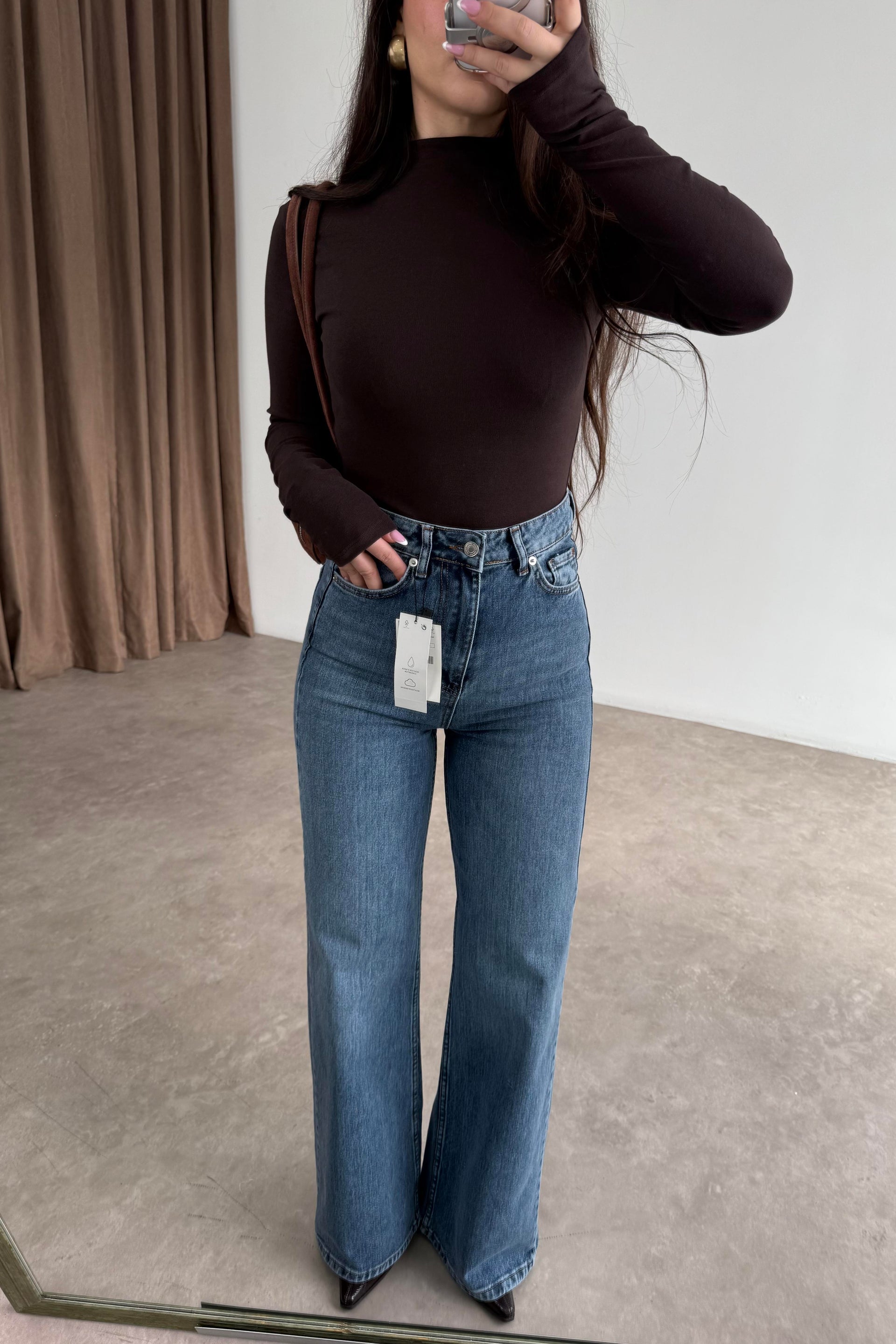 ZRA Dikişli Paça Straightleg OrtaMavi Jean