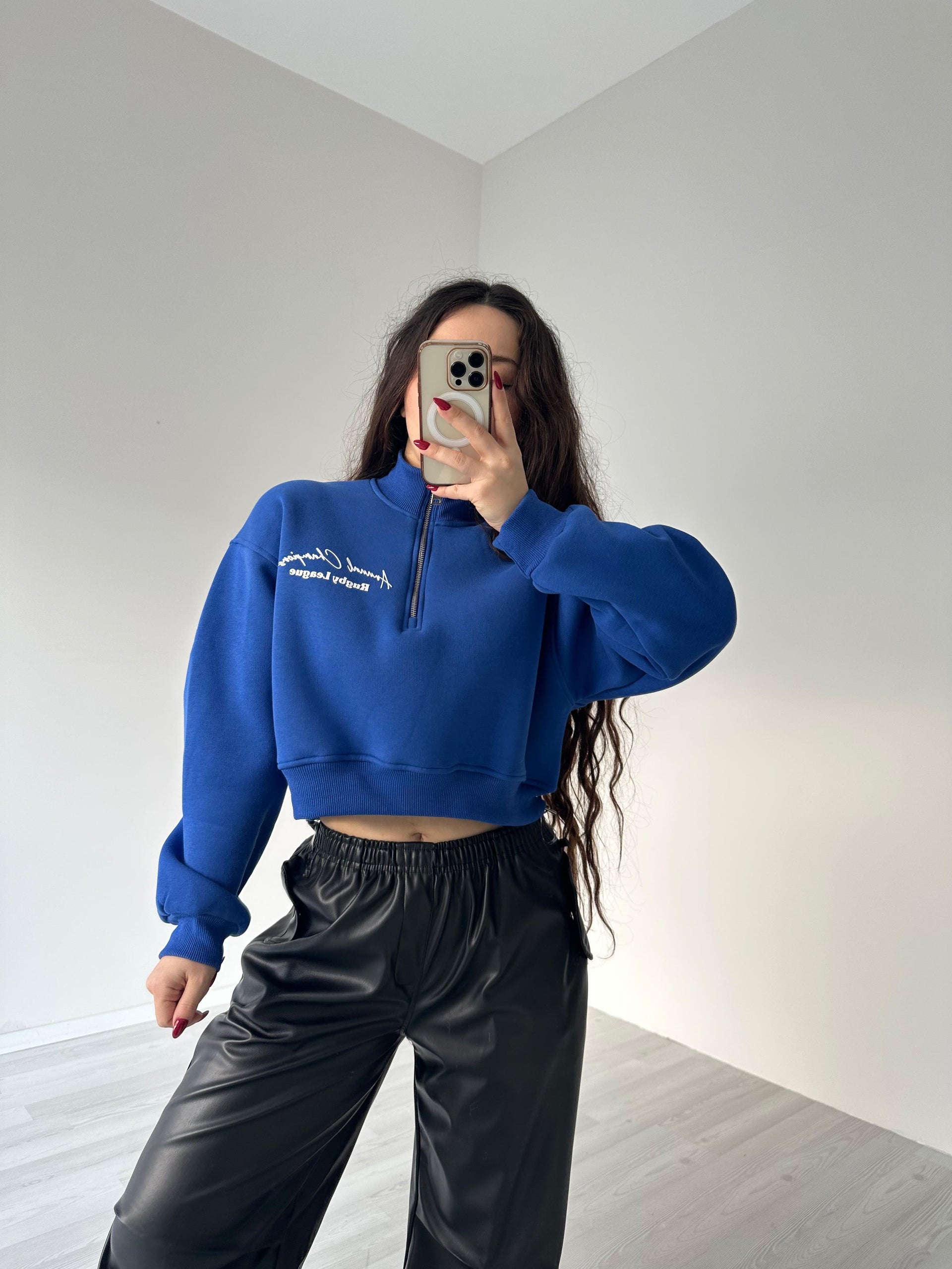 Fermuarlı Yakalı Mavi  Zr. Sweatshirt