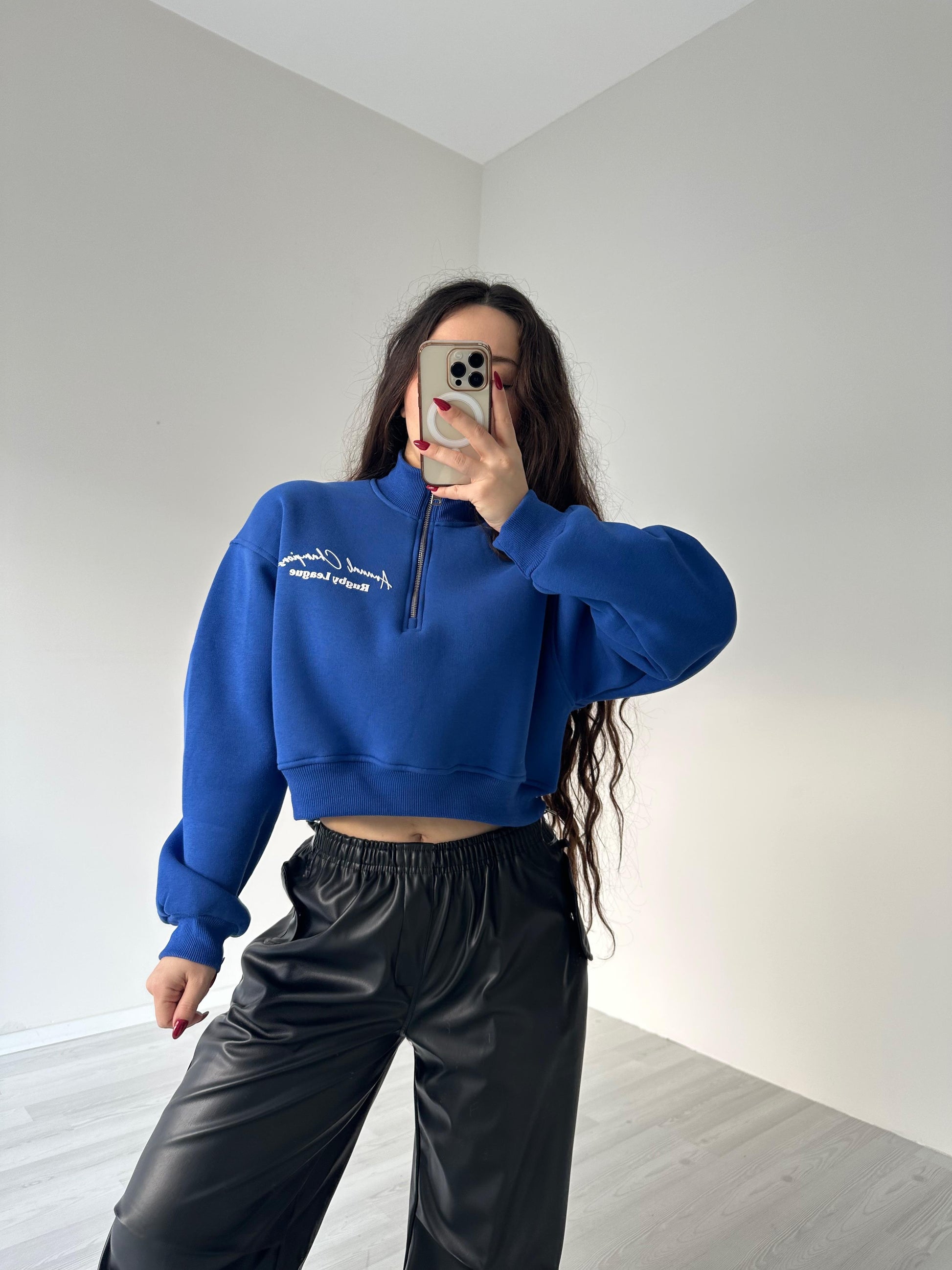Fermuarlı Yakalı Mavi  Zr. Sweatshirt