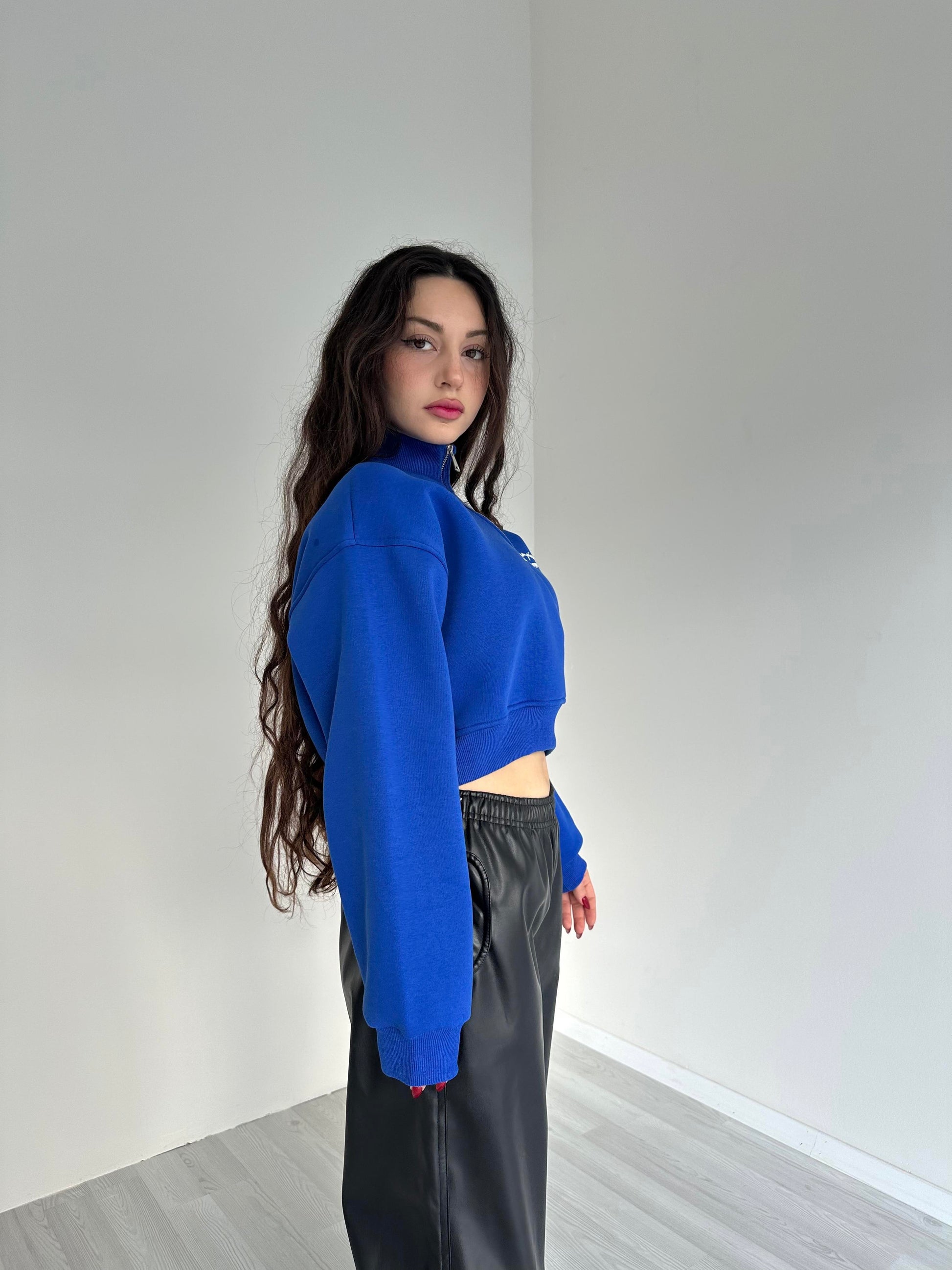 Fermuarlı Yakalı Mavi  Zr. Sweatshirt