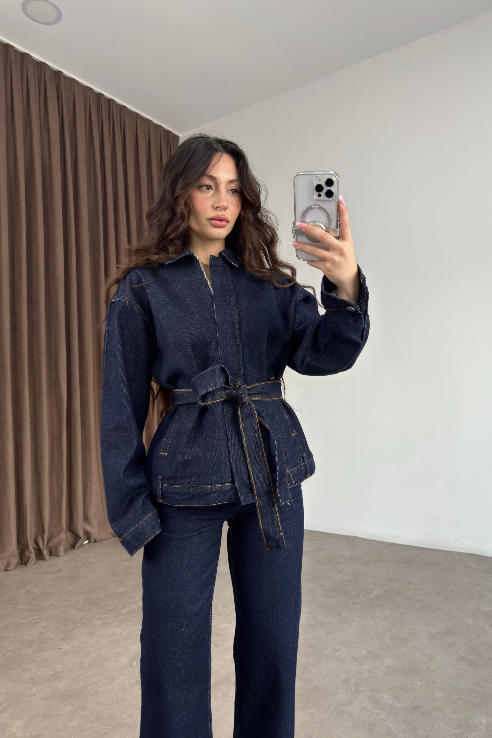 ZRA Kemer Detaylı Denim Takım