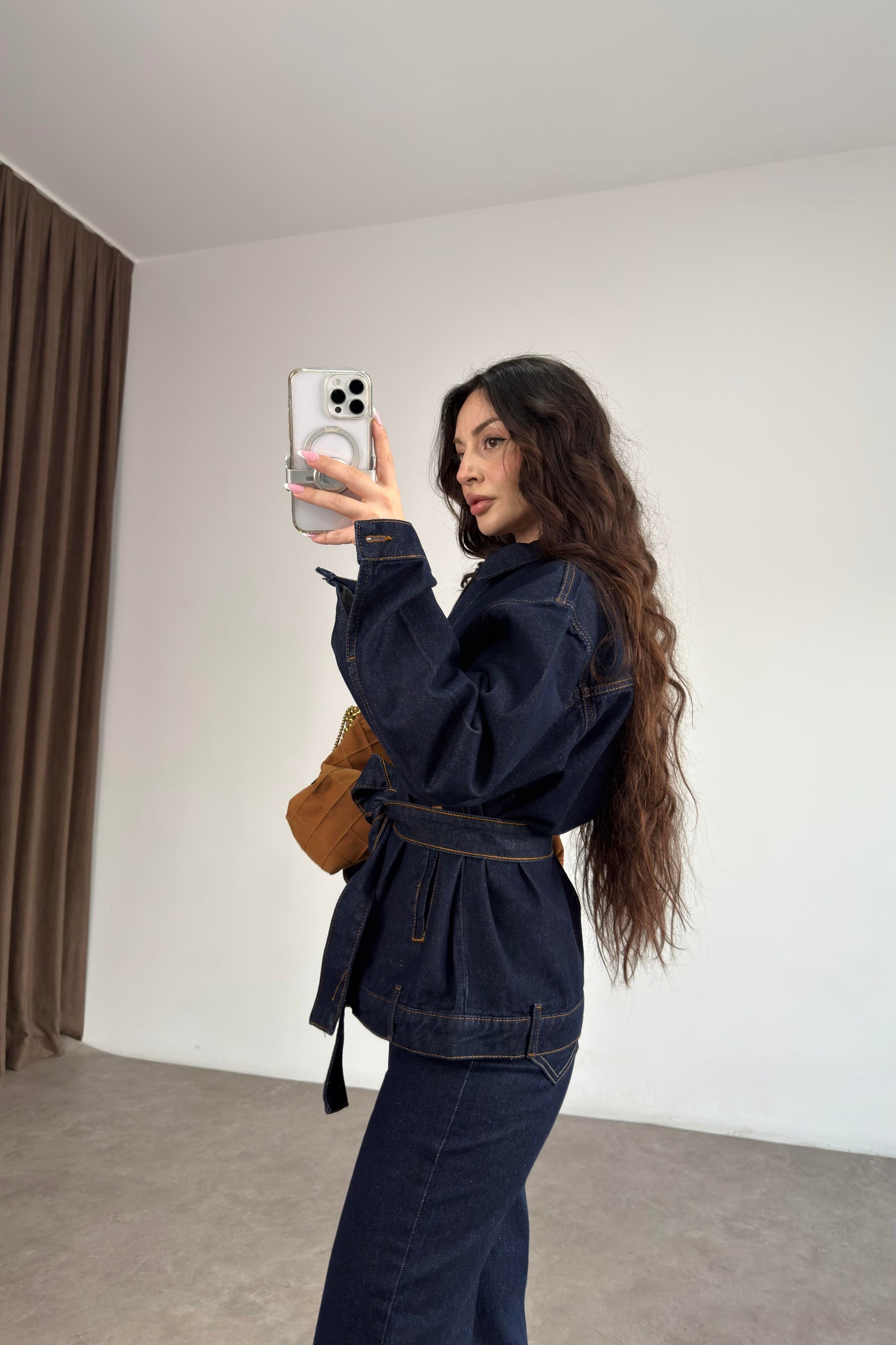 ZRA Kemer Detaylı Denim Takım