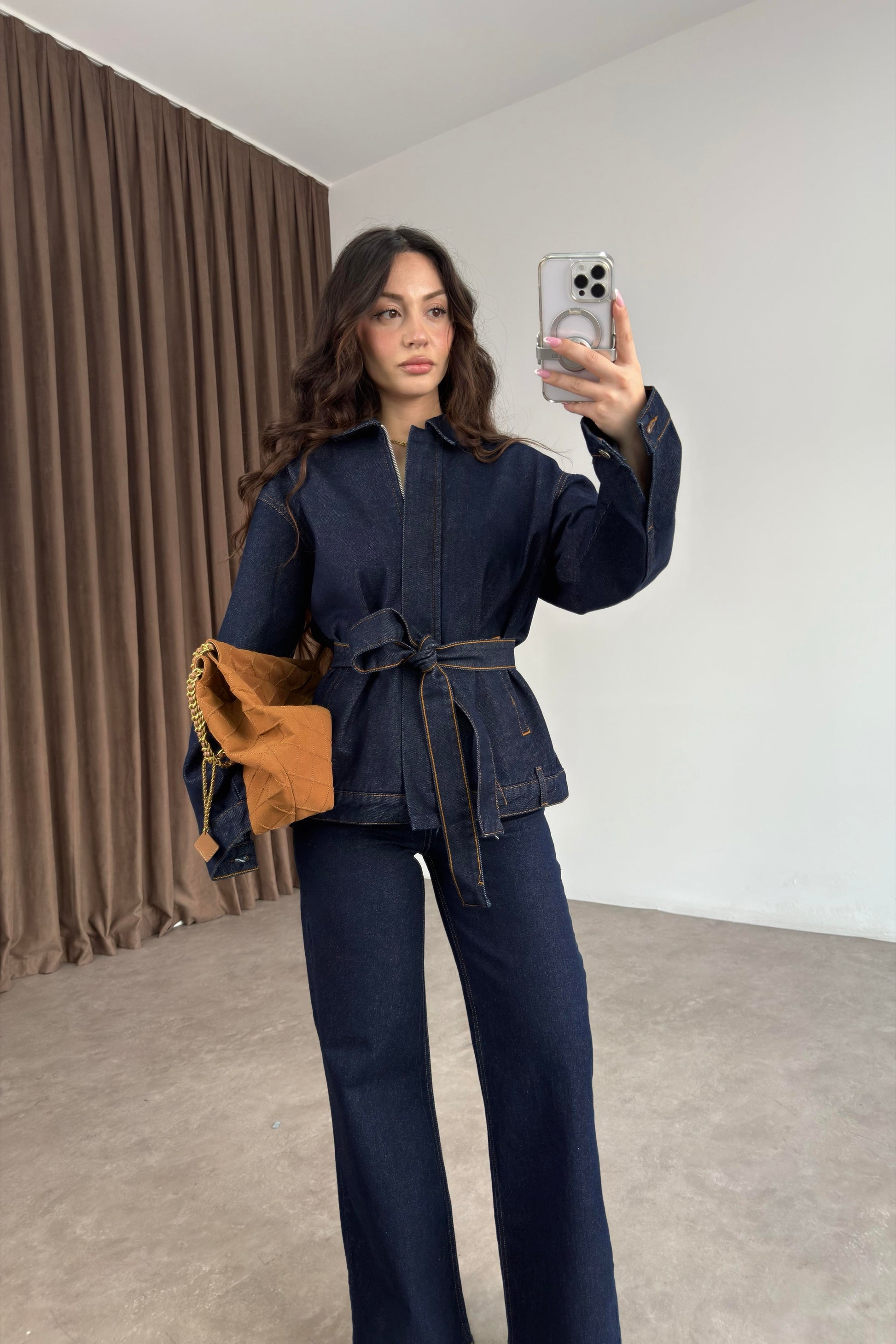 ZRA Kemer Detaylı Denim Takım