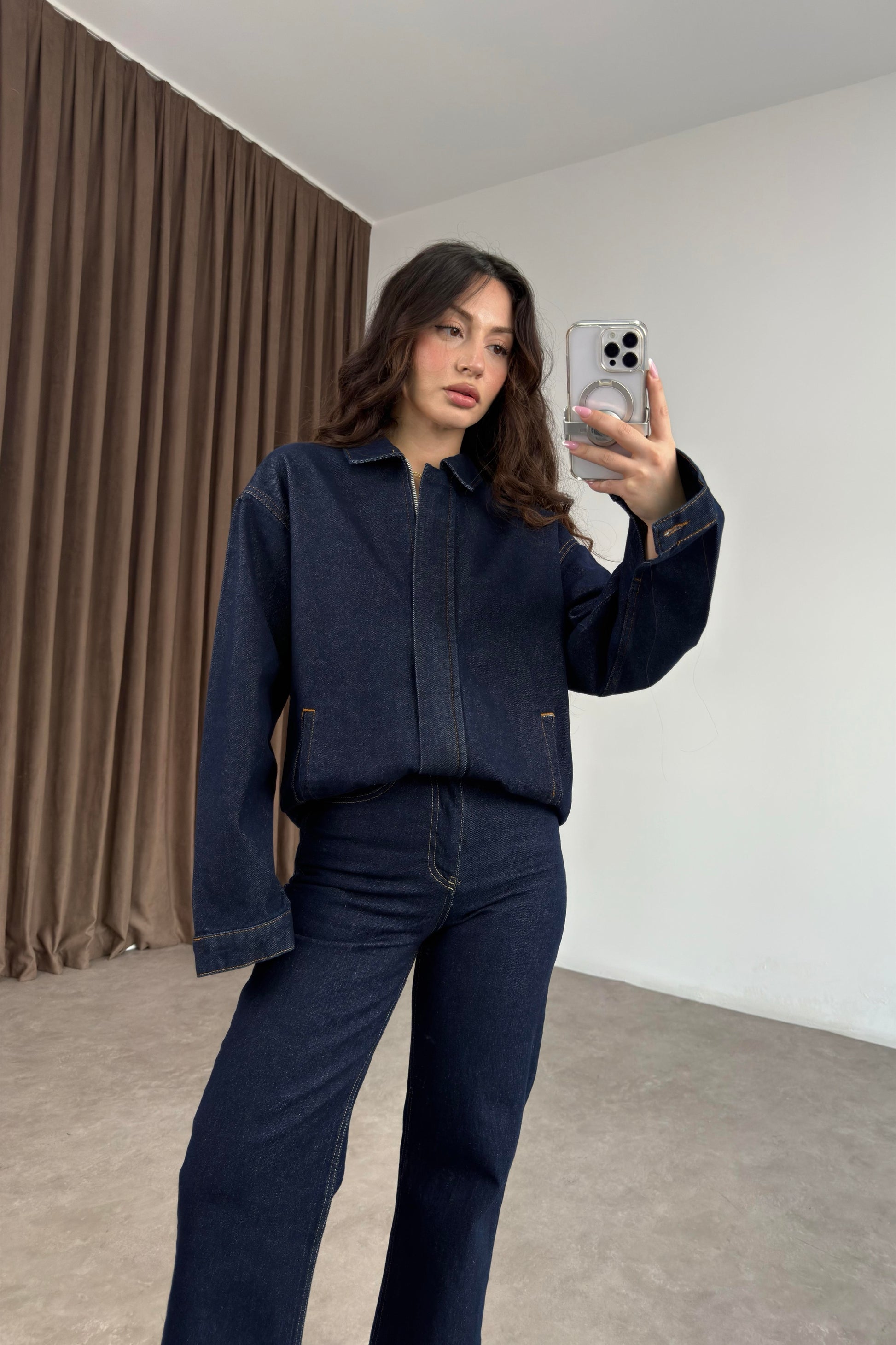 ZRA Kemer Detaylı Denim Takım