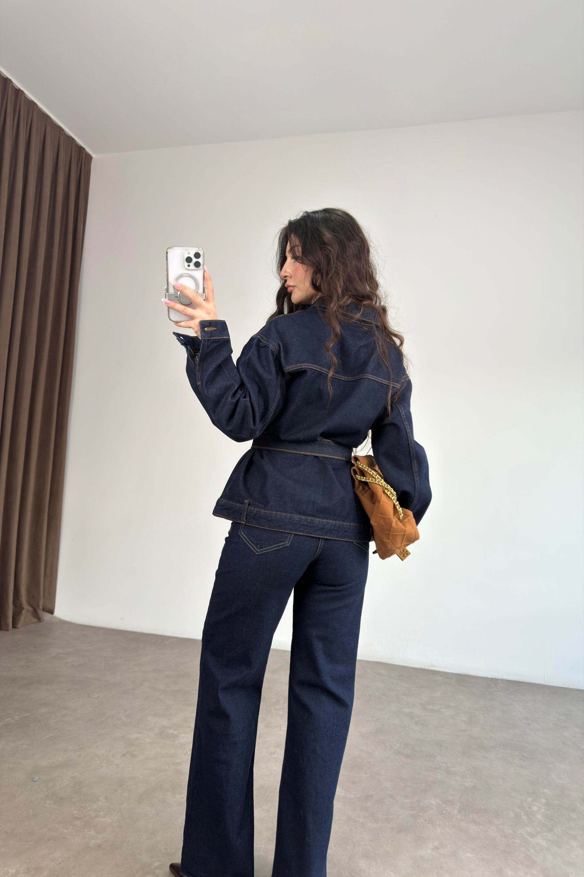 ZRA Kemer Detaylı Denim Takım