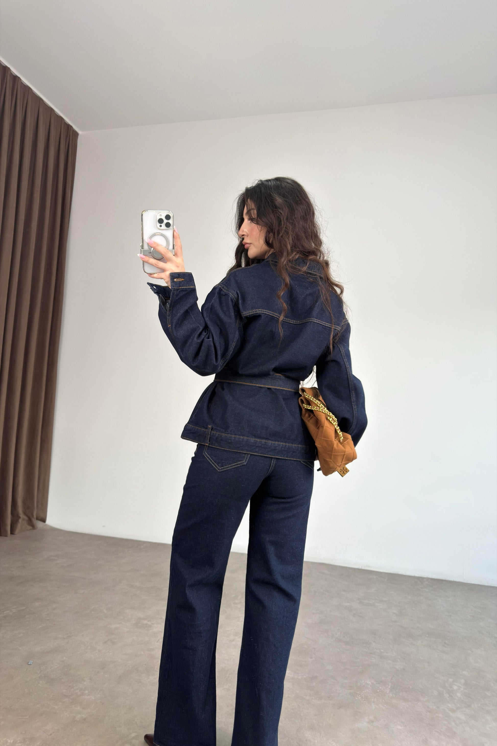 ZRA Kemer Detaylı Denim Takım