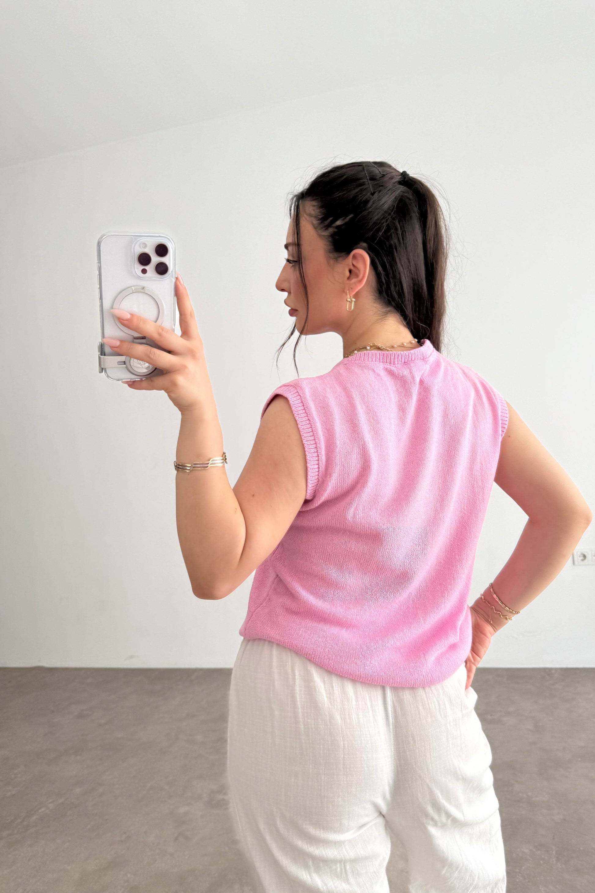Zra Model Kolsuz Triko Bluz Pink