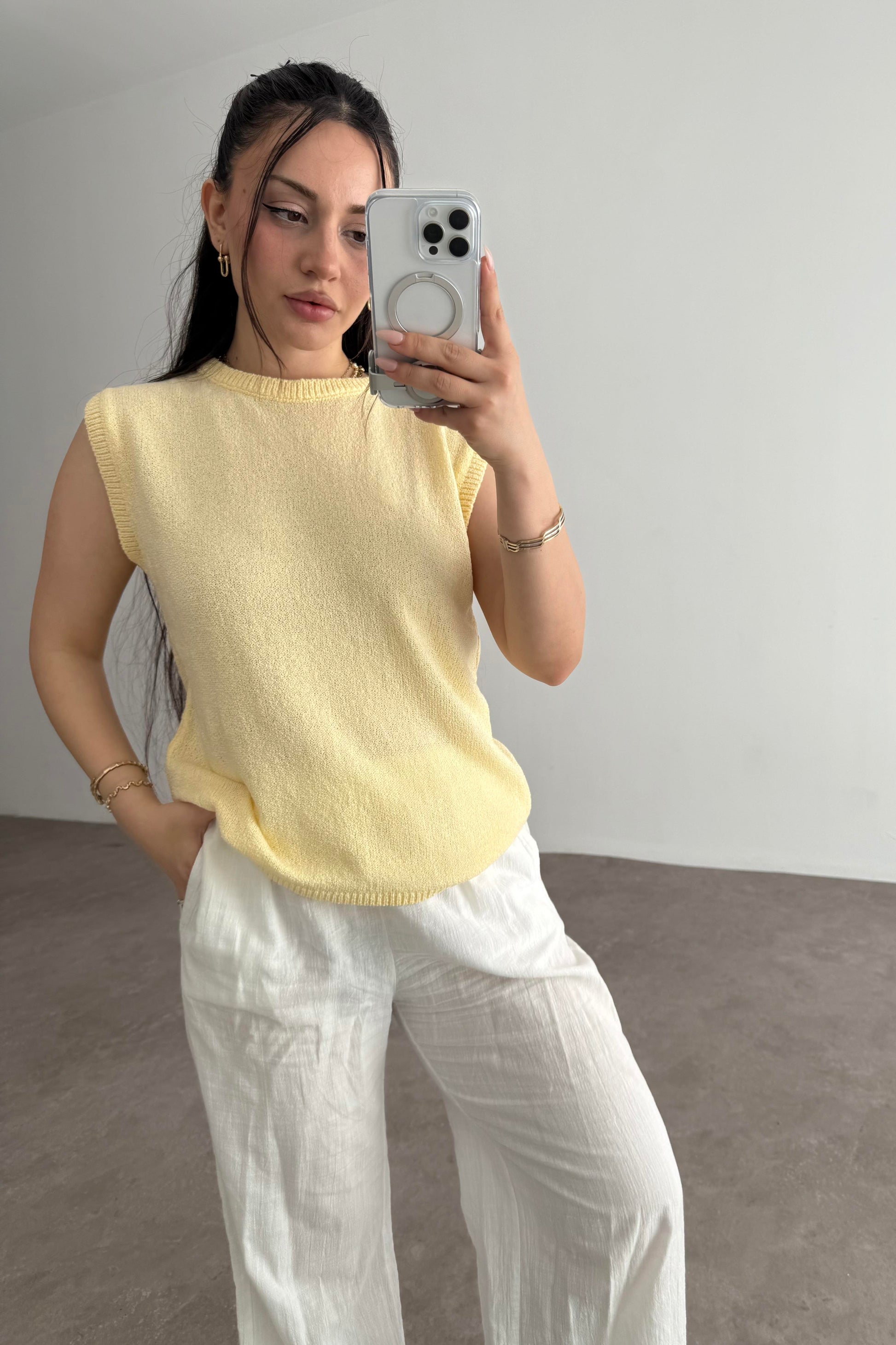 Zra Model Kolsuz Triko Bluz Yellow