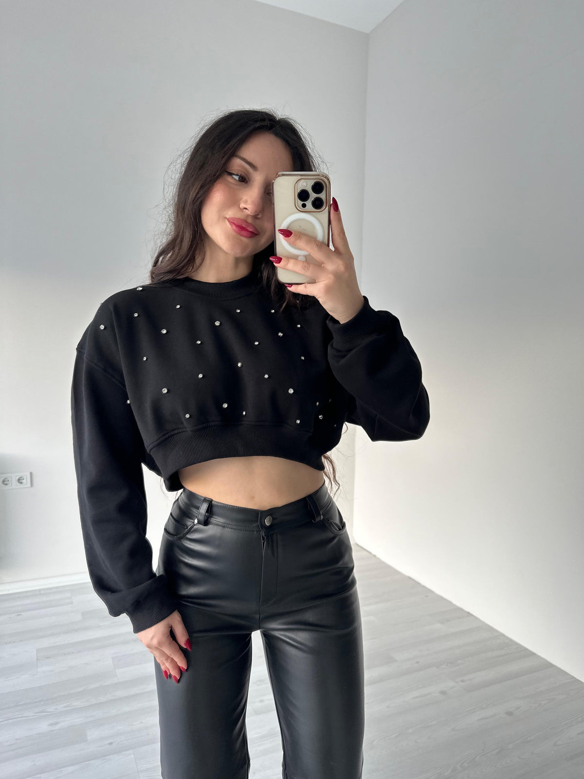 Kristal Taşlı Siyah Zr Sweatshirt