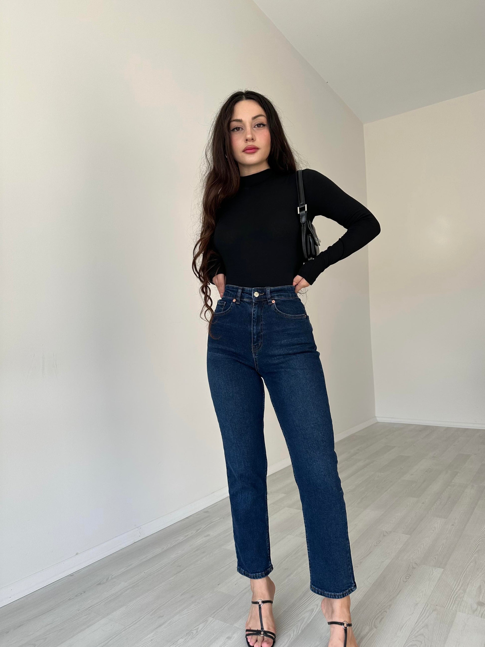 ZRA Likralı Mom Jean (Dark Blue)