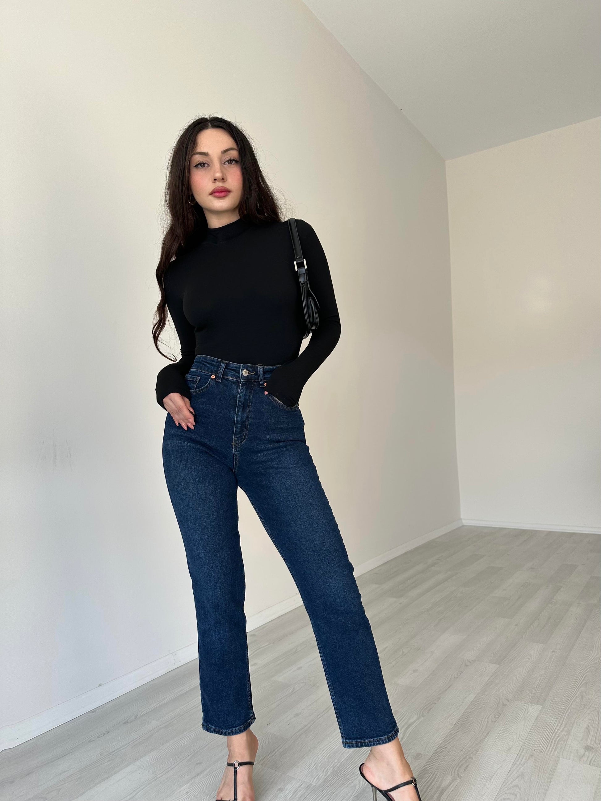 ZRA Likralı Mom Jean (Dark Blue)