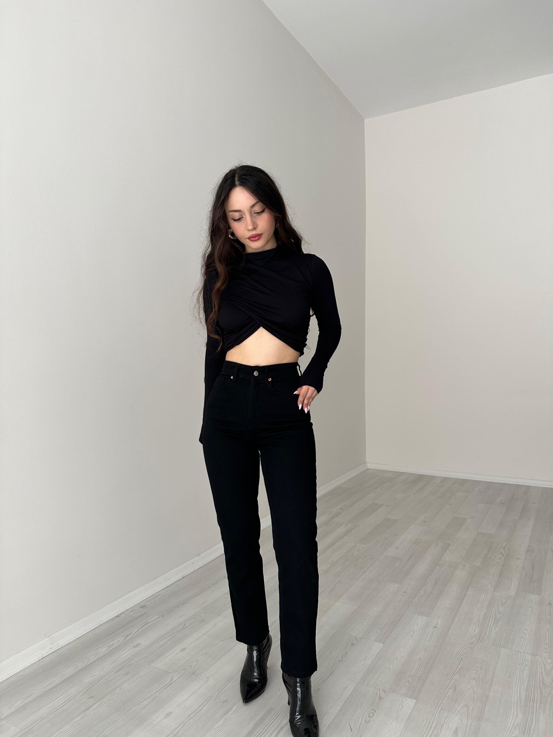 ZRA Likralı Mom Jean Siyah