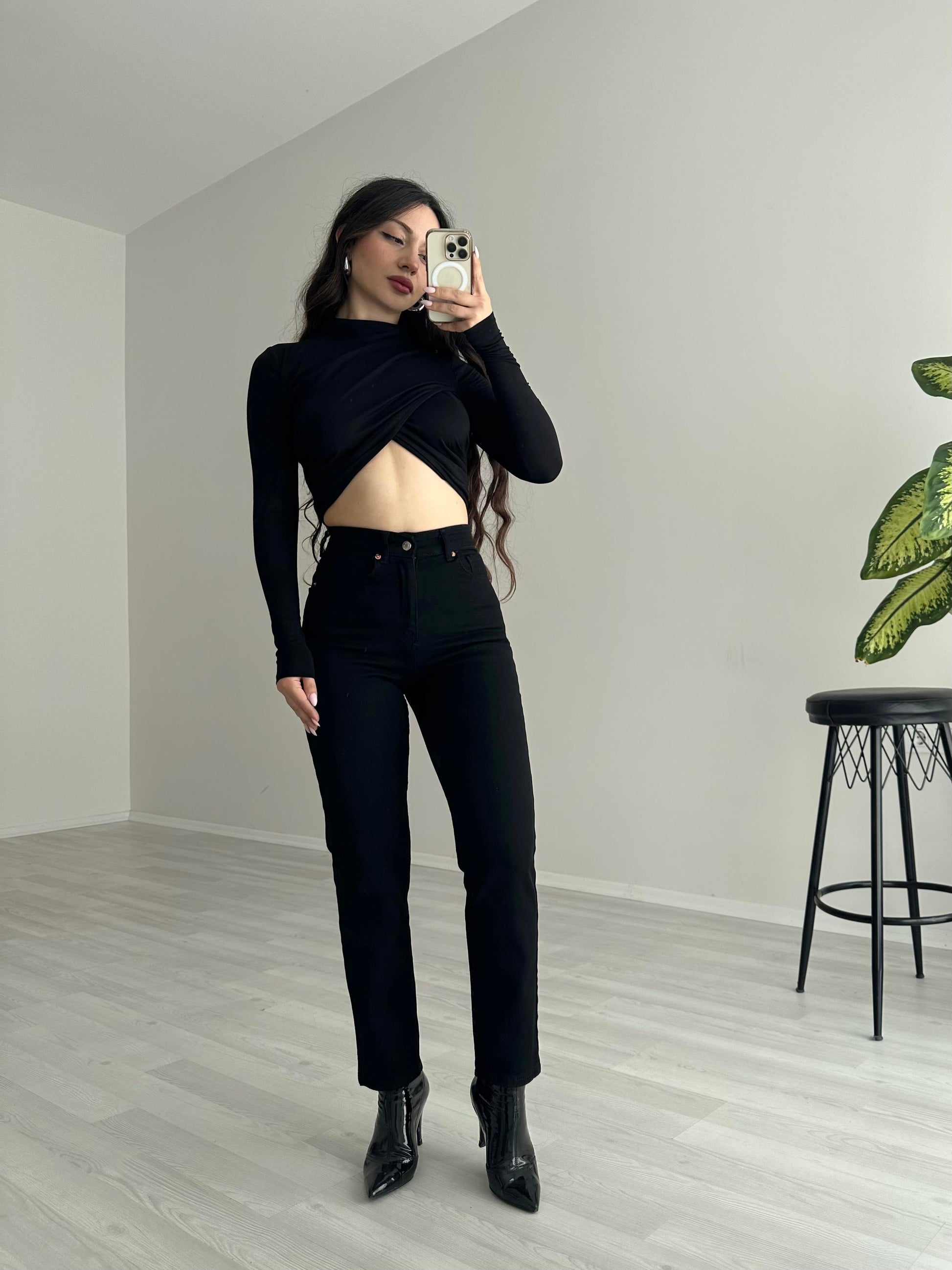 ZRA Likralı Mom Jean Siyah