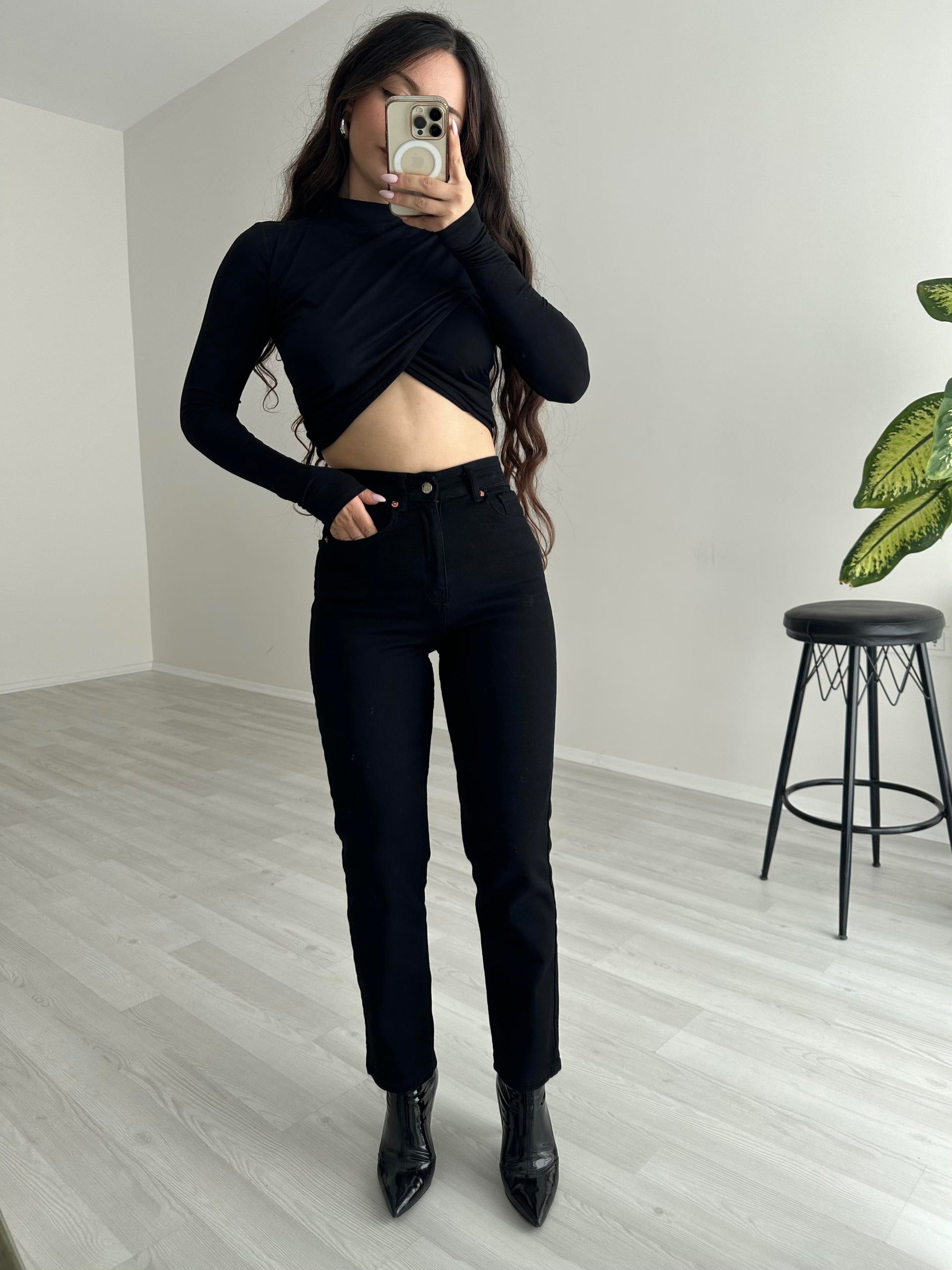 ZRA Likralı Mom Jean Siyah