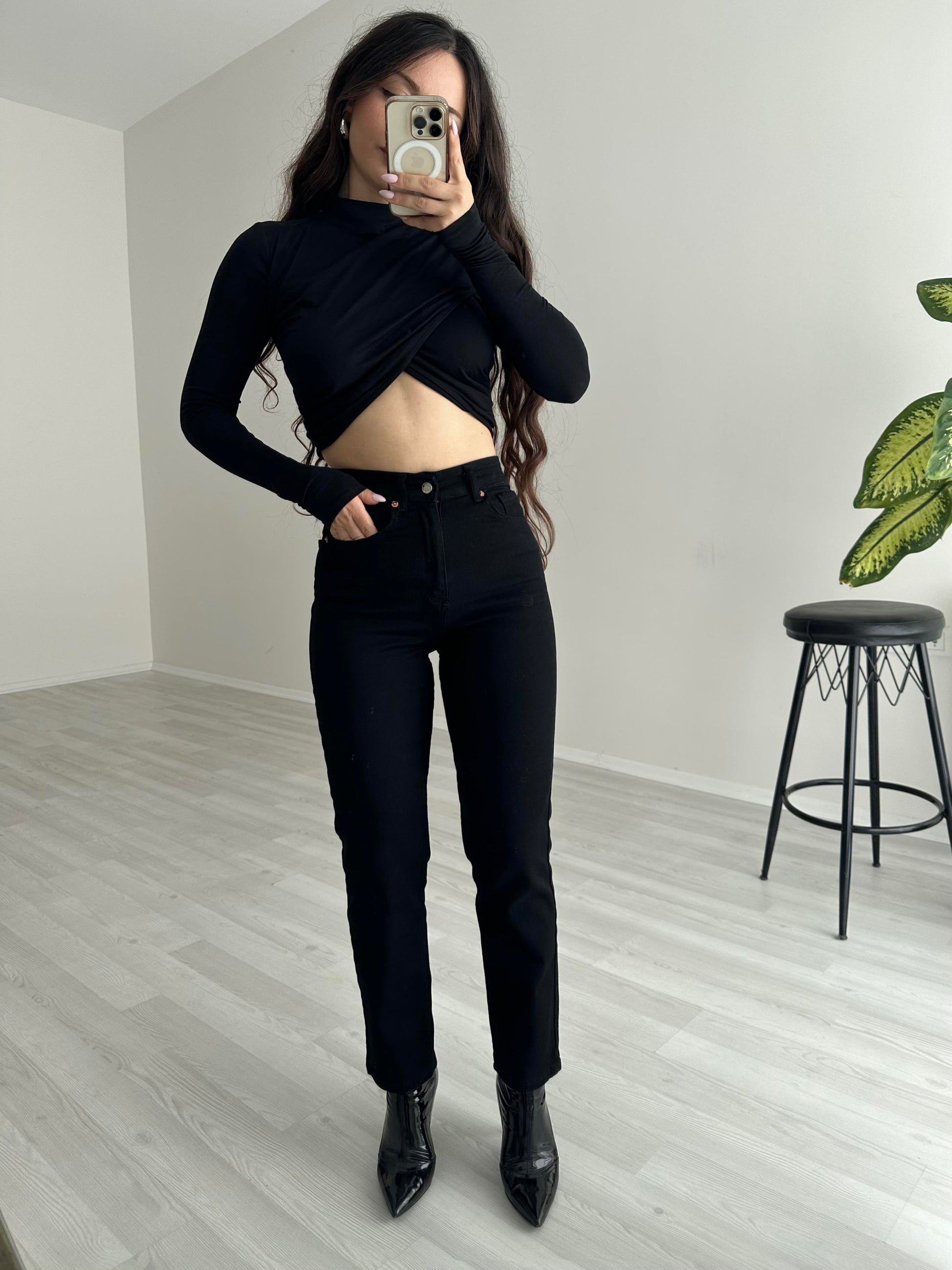ZRA Likralı Mom Jean Siyah