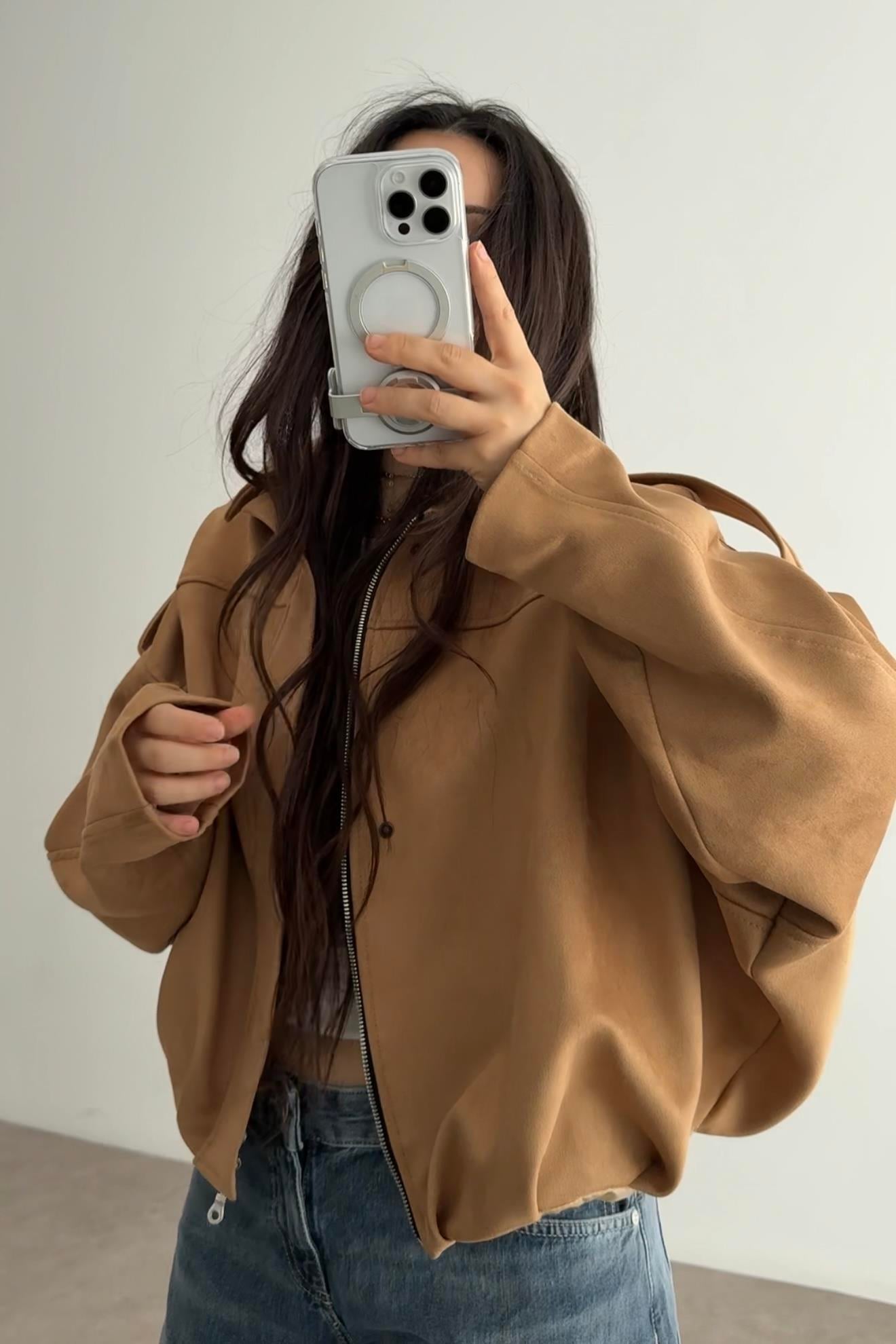 ZRA Model Camel Bomber Süet Ceket