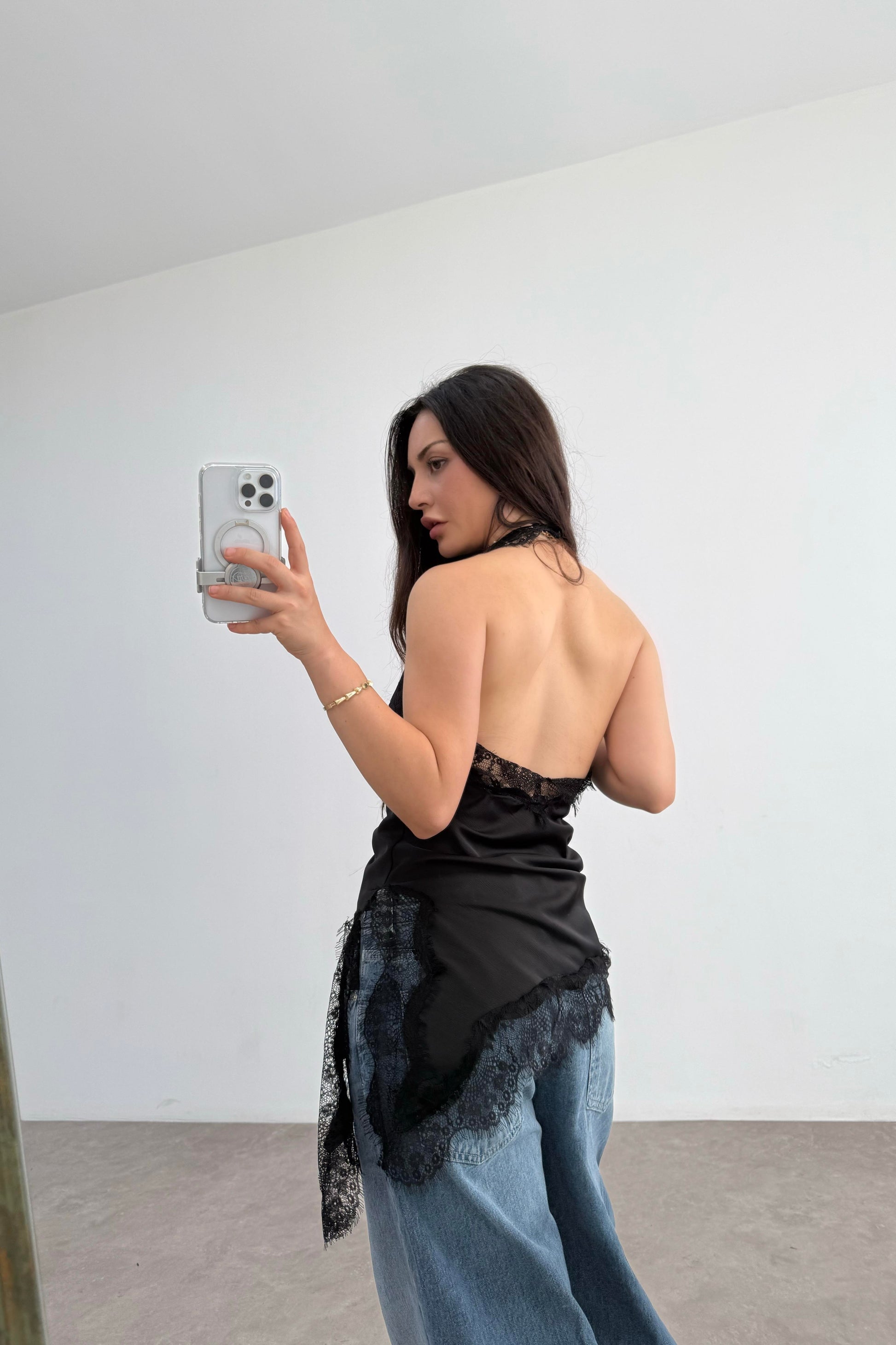 Zra Model Dantelli Şal Yaka Siyah Bluz