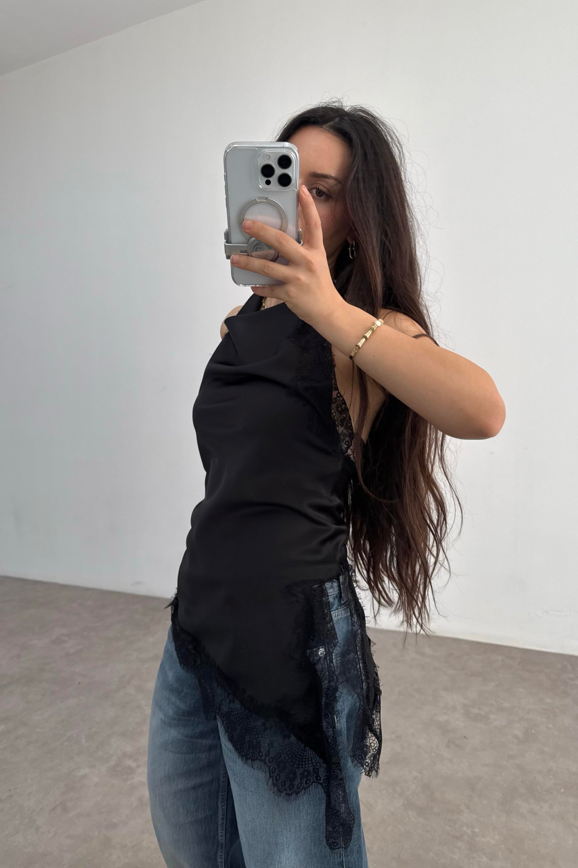 Zra Model Dantelli Şal Yaka Siyah Bluz