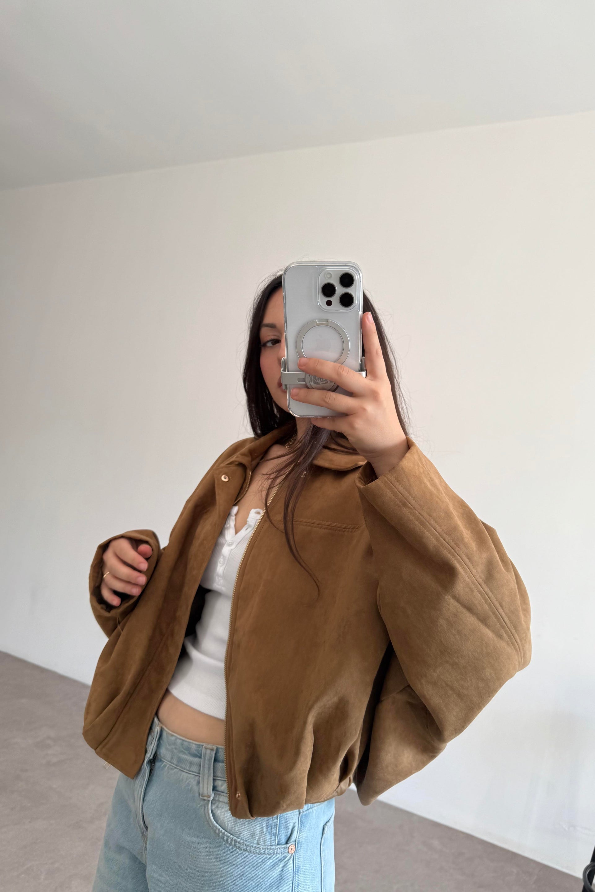 Zra Model Dokulu Süet Birch Bomber Ceket