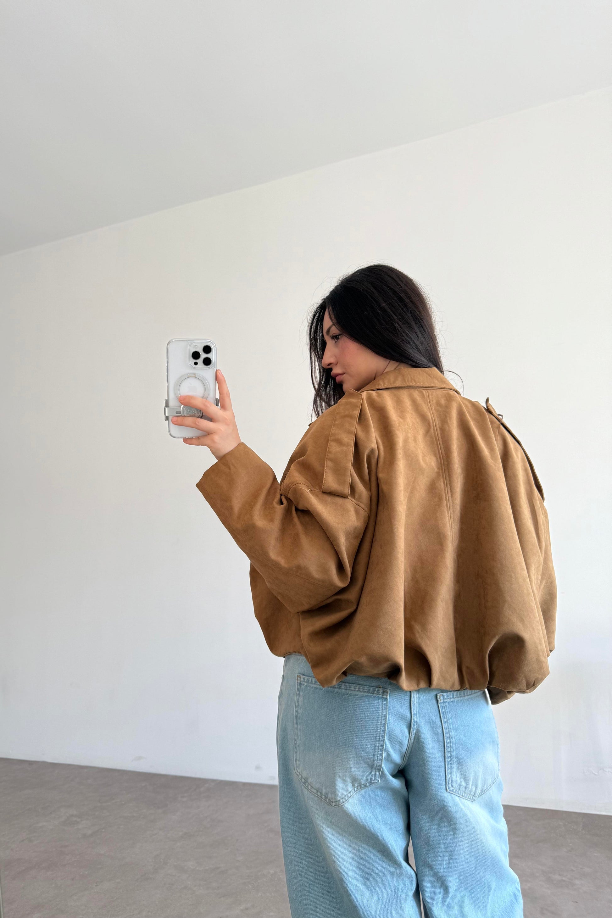 Zra Model Dokulu Süet Birch Bomber Ceket