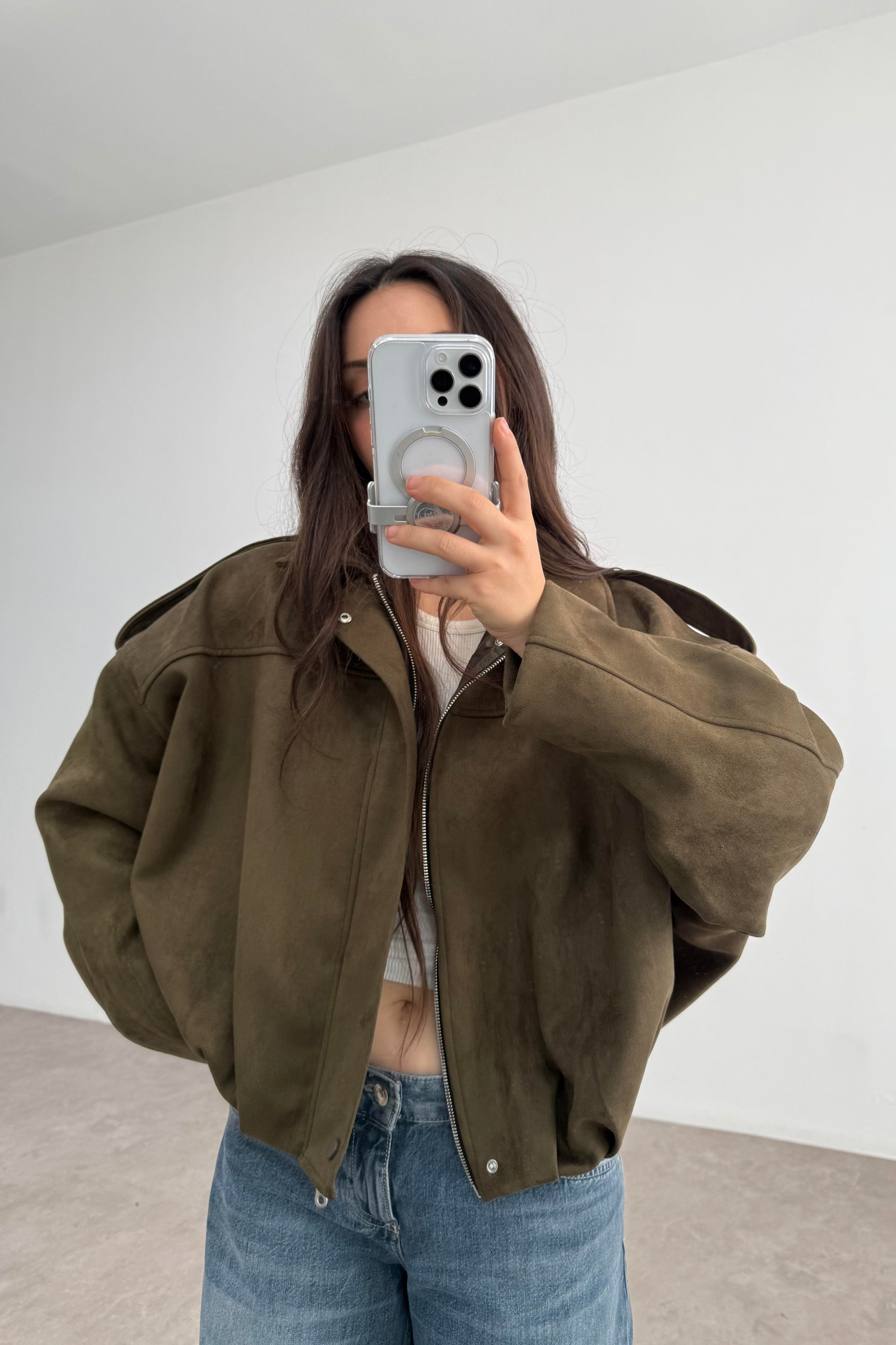 ZRA Model Haki Bomber Süet Ceket