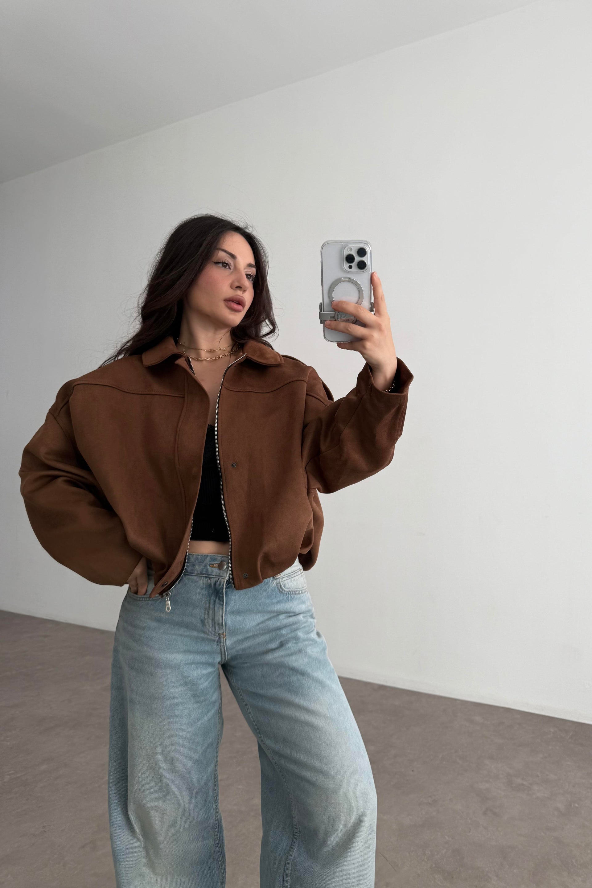 ZRA Model Kahve Bomber Süet Ceket