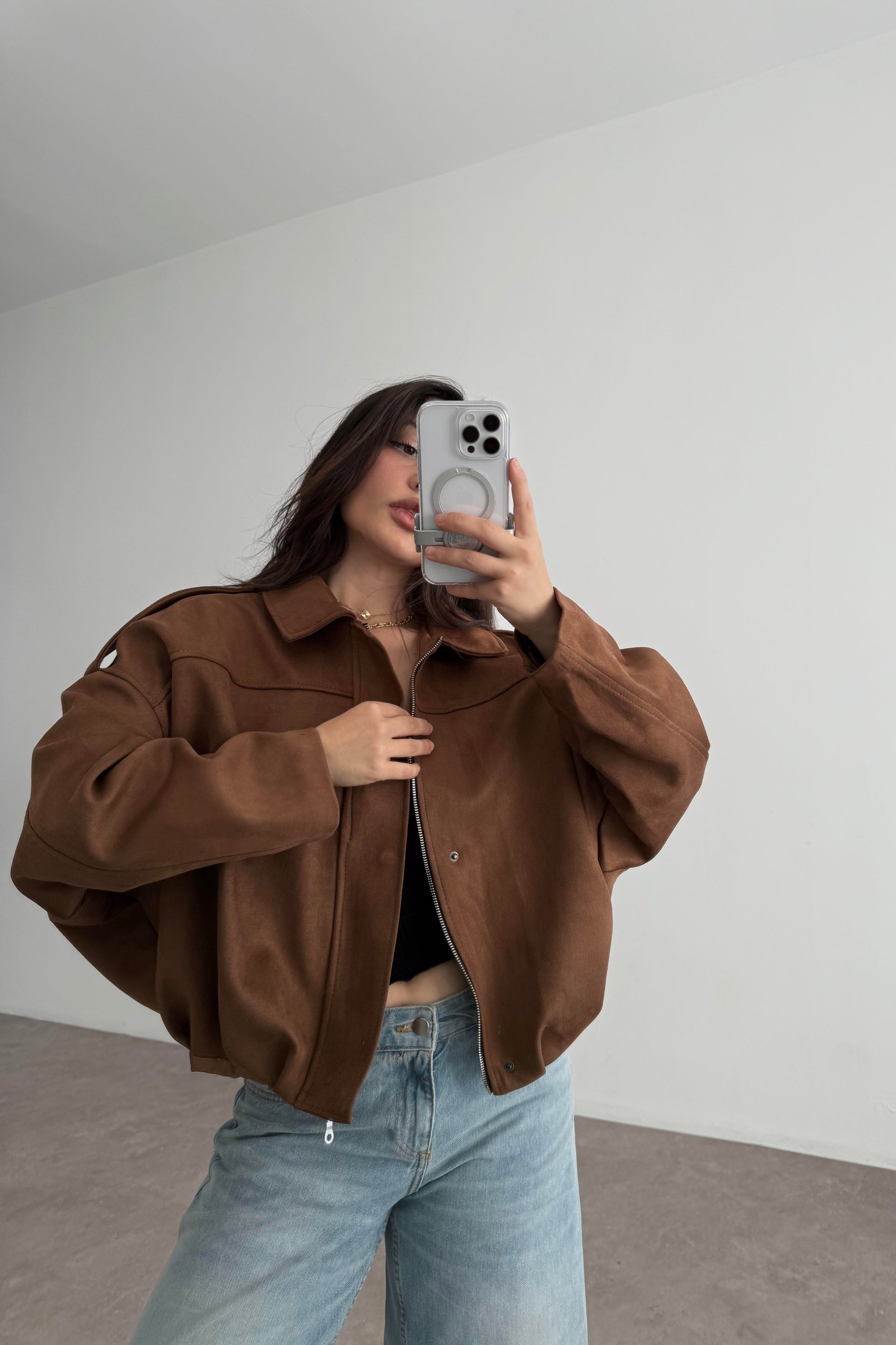 ZRA Model Kahve Bomber Süet Ceket
