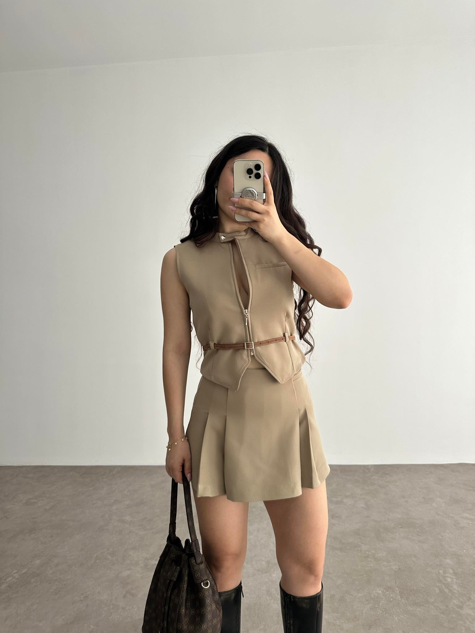 Zra model Kahve Yelekli Takım