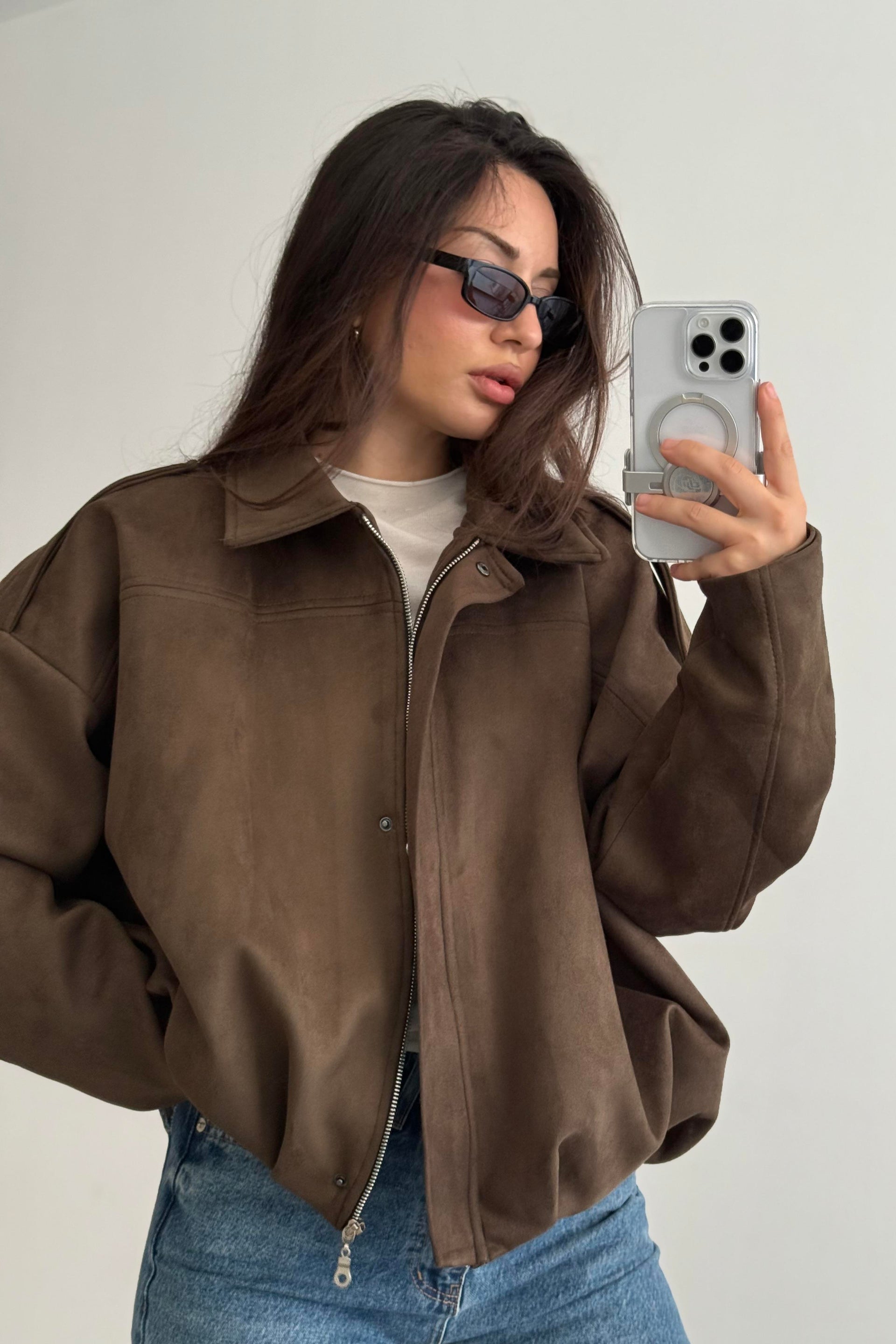 ZRA Model Kahve Bomber Süet Ceket