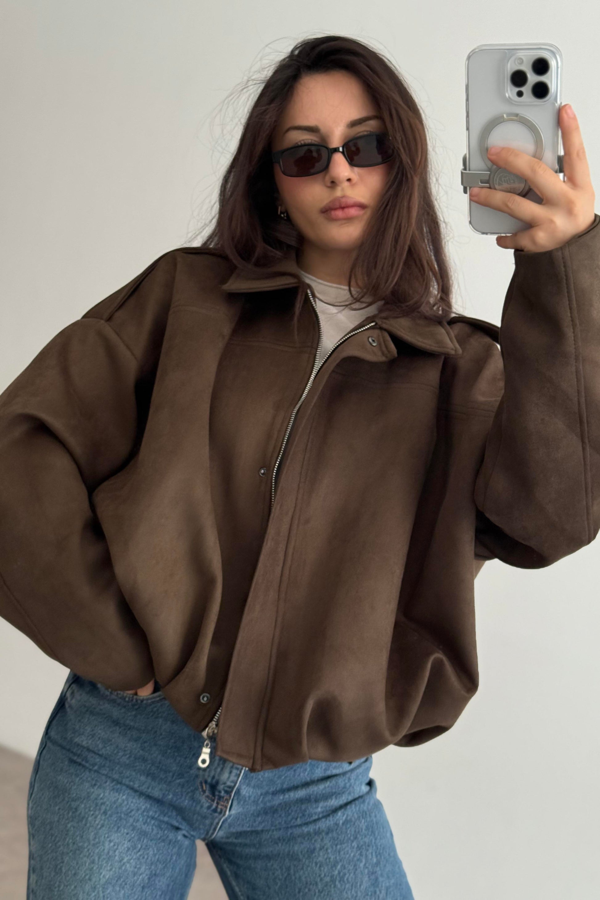 ZRA Model Kahve Bomber Süet Ceket