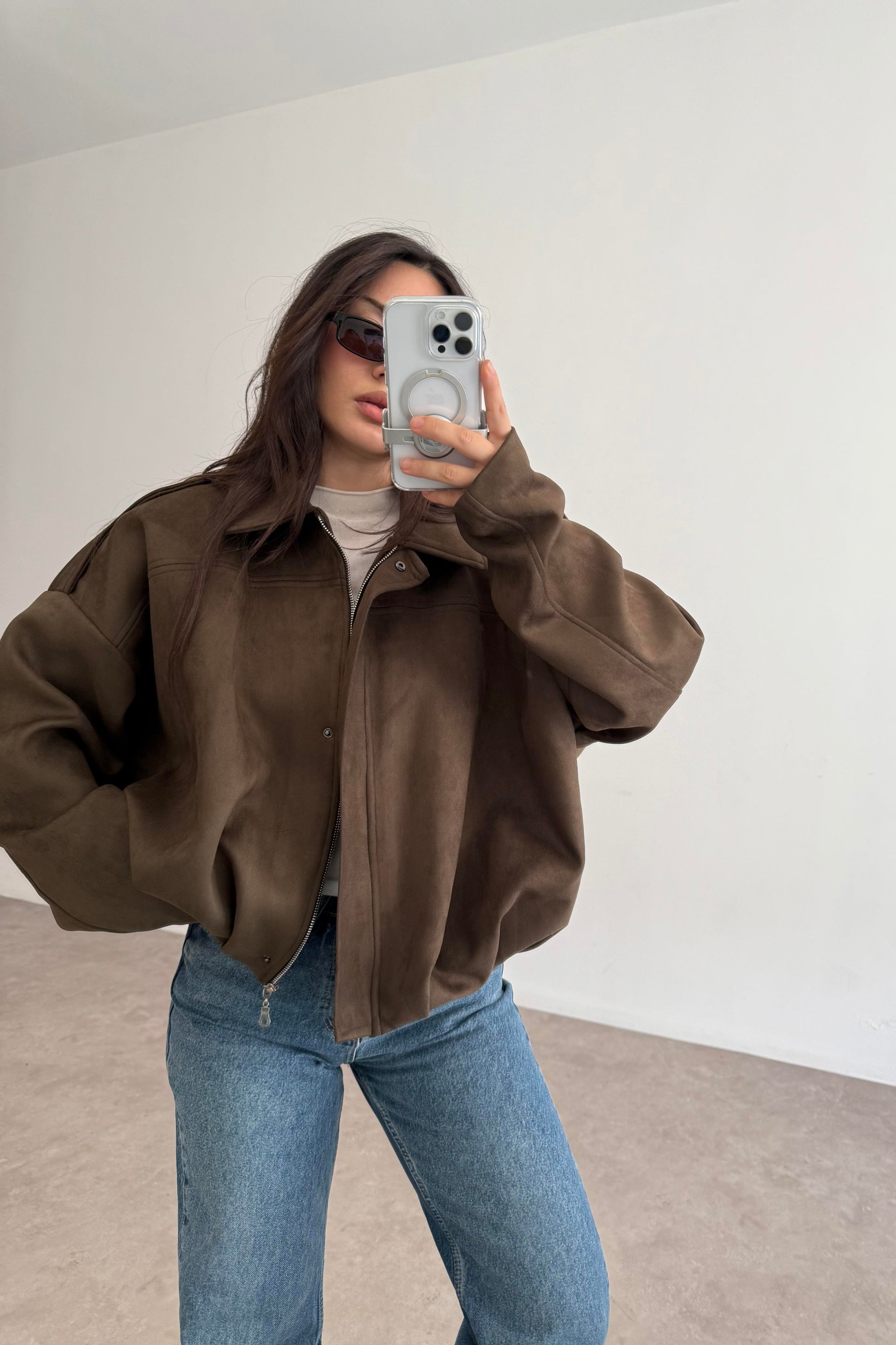 ZRA Model Kahve Bomber Süet Ceket