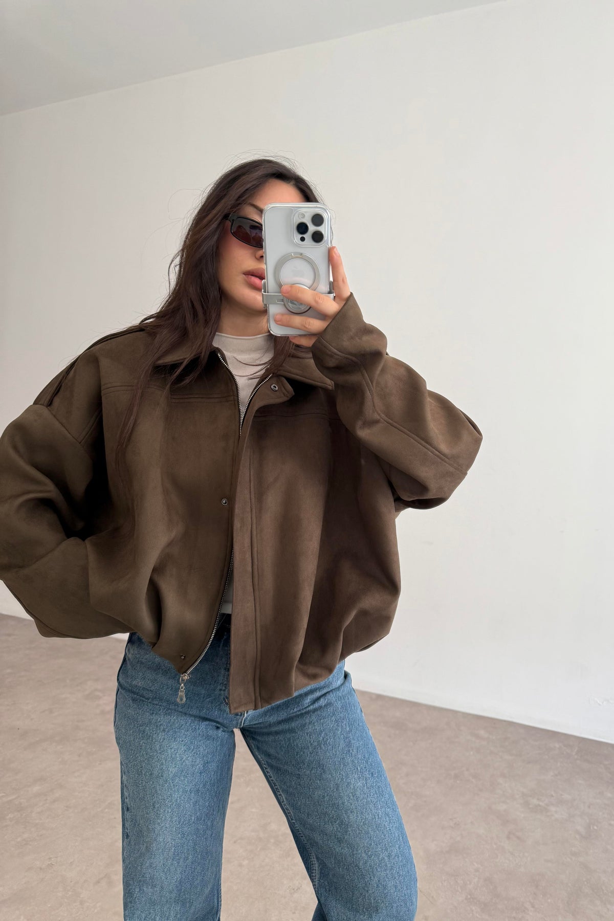 ZRA Model Kahve Bomber Süet Ceket