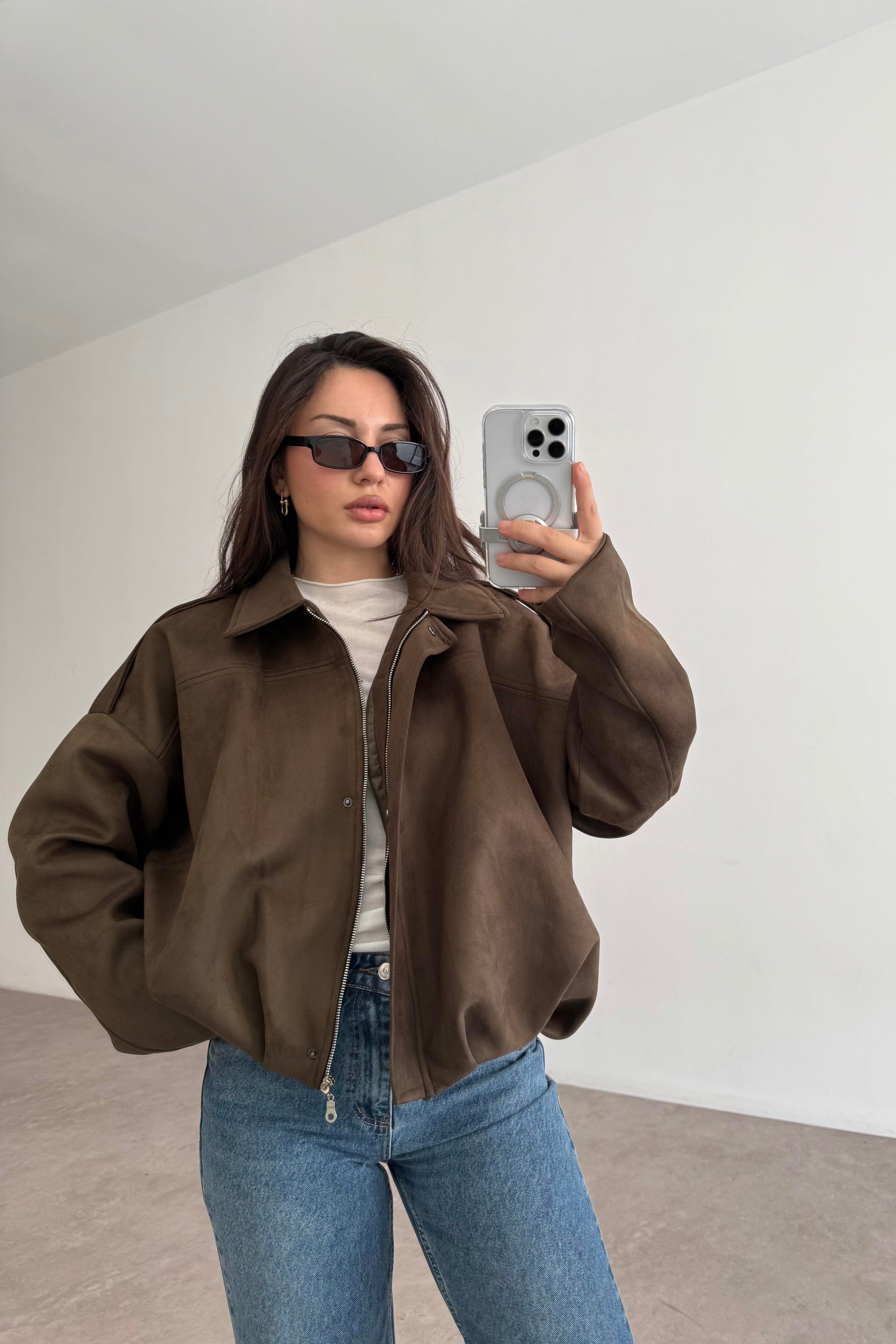 ZRA Model Kahve Bomber Süet Ceket