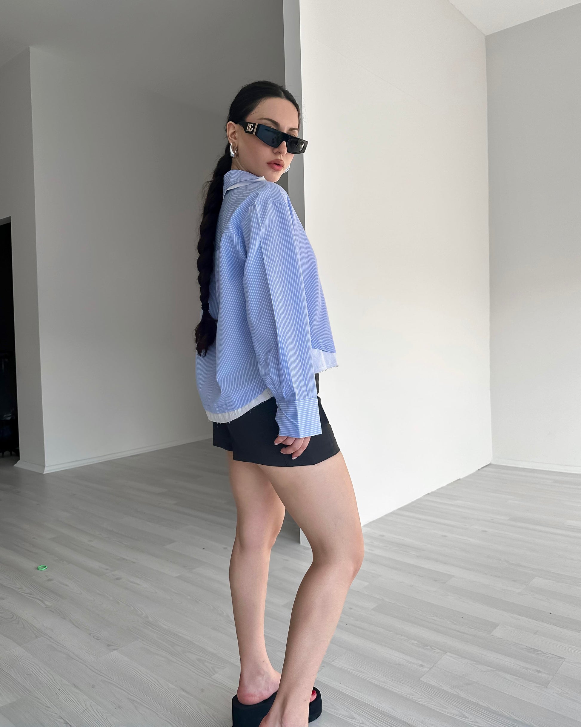 Zra Model Kontrast Çizgili Mavi Gömlek