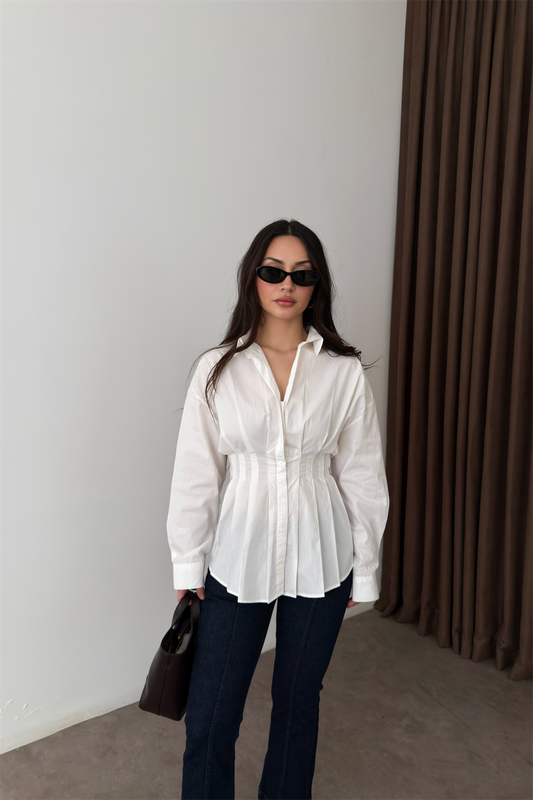 Zra Model Pileli Bel Oturtmalı Beyaz Gömlek
