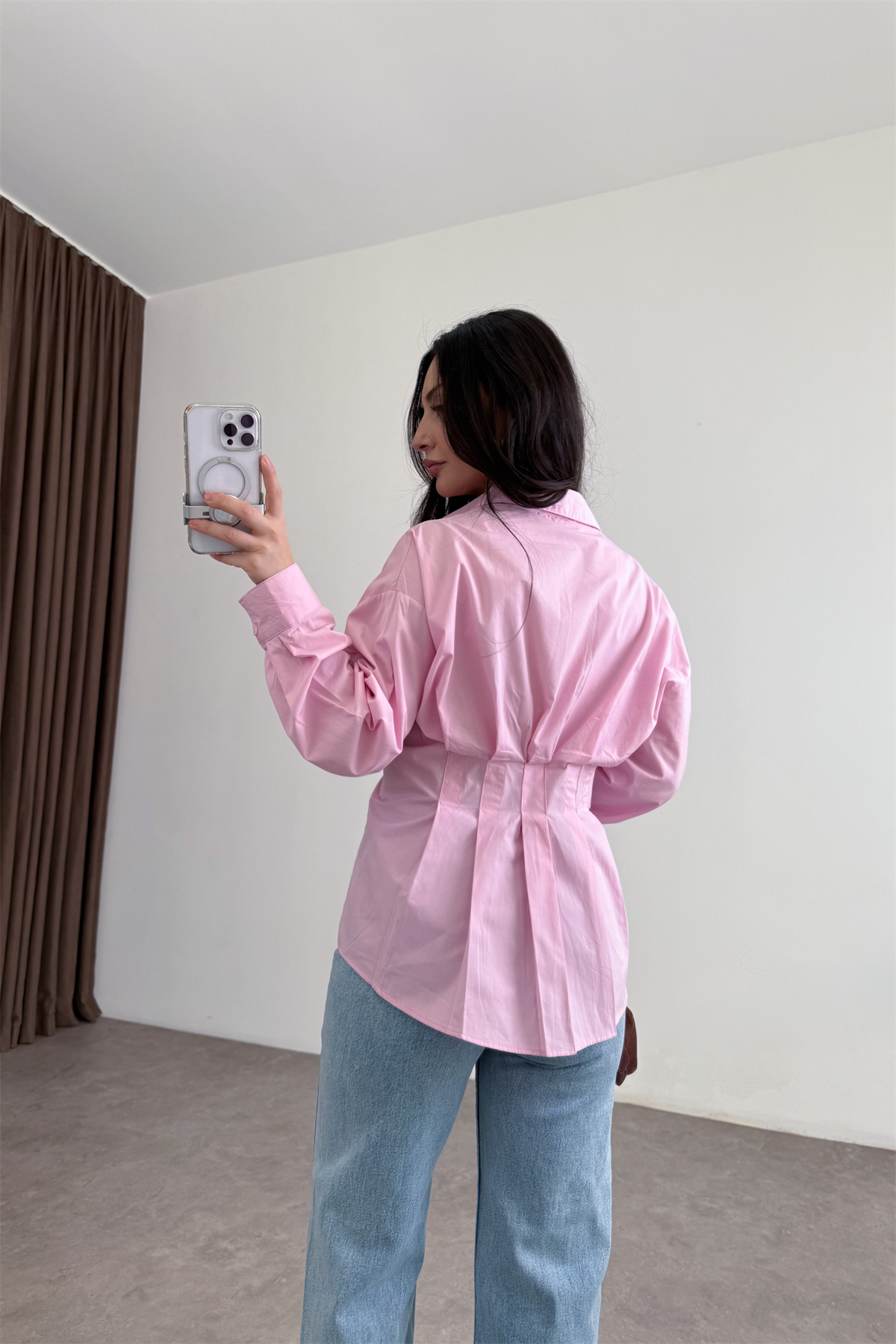 Zra Model Pileli Bel Oturtmalı Pembe Gömlek