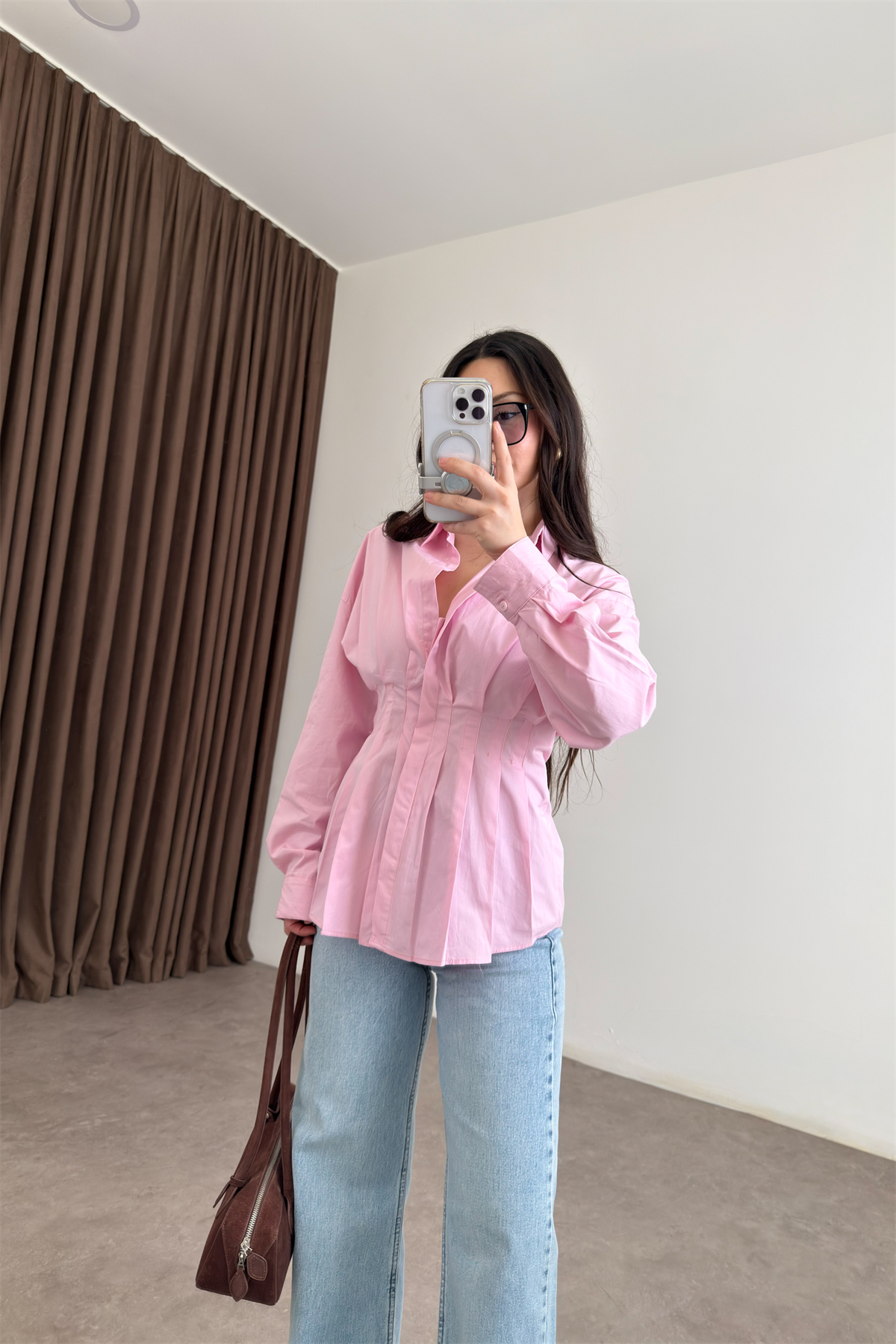 Zra Model Pileli Bel Oturtmalı Pembe Gömlek