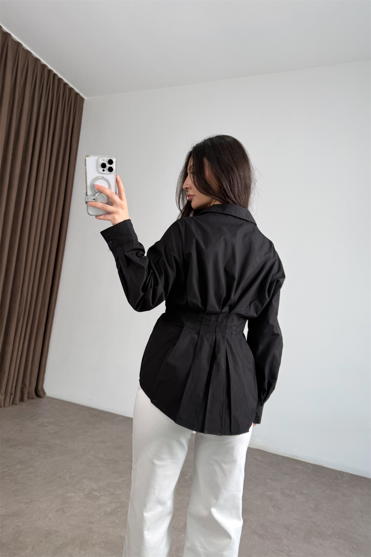 Zra Model Pileli Bel Oturtmalı Siyah Gömlek