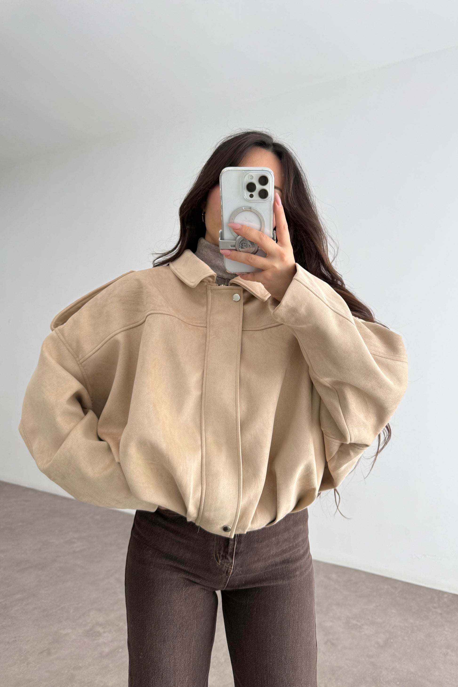 ZRA Model Premium Bej Bomber Süet Ceket