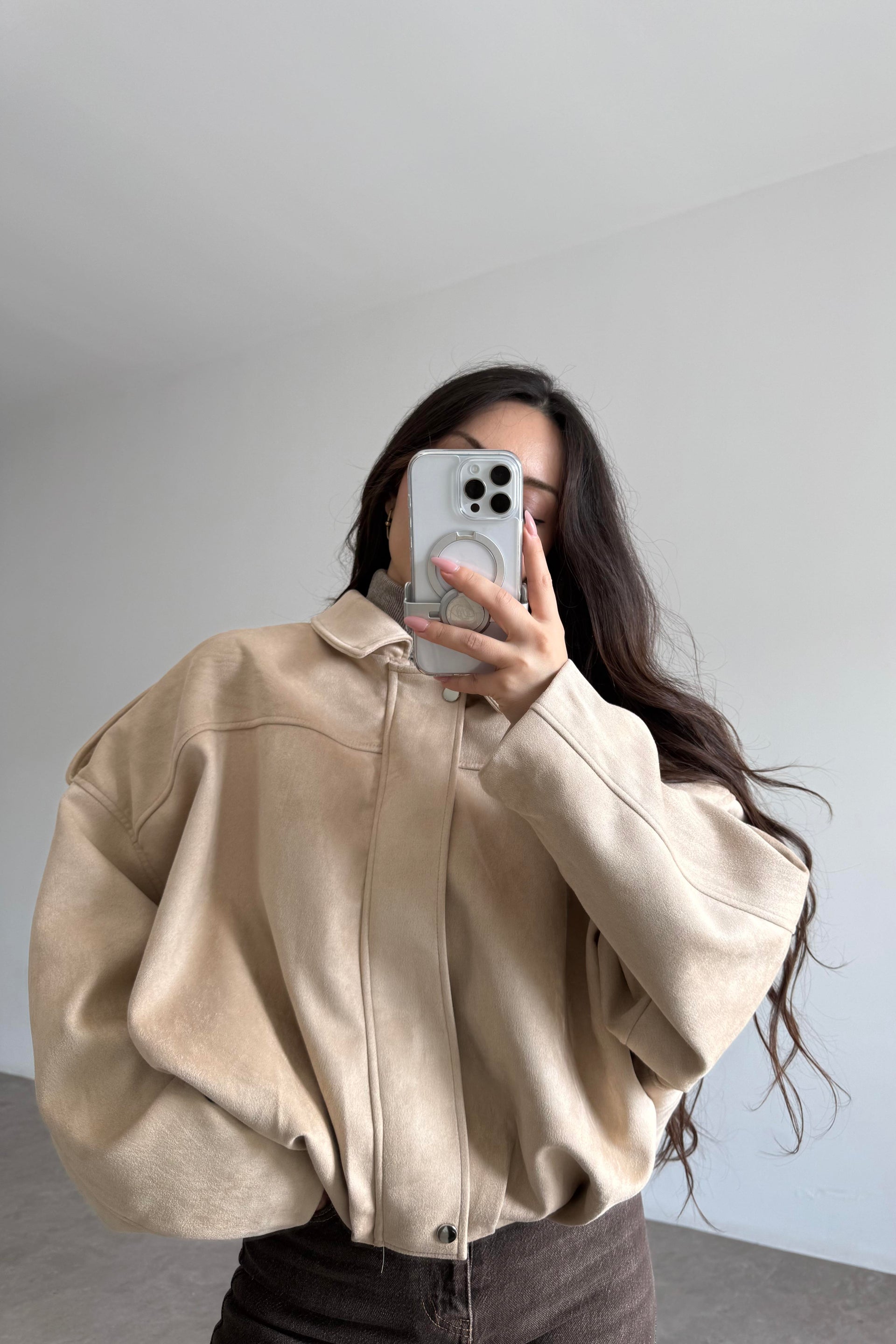 ZRA Model Premium Bej Bomber Süet Ceket