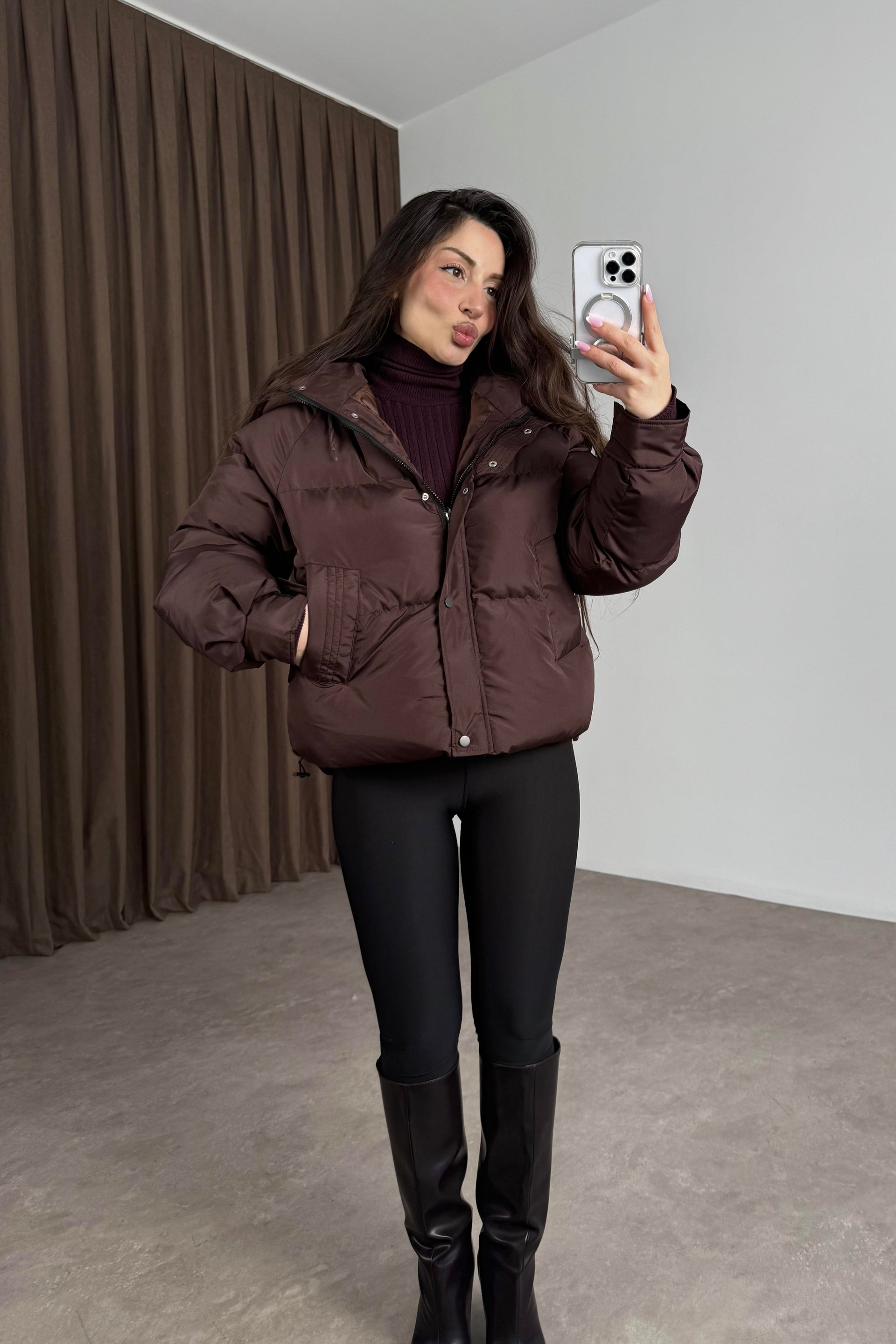 Zra Model Tasarım Kahve Şişme Mont