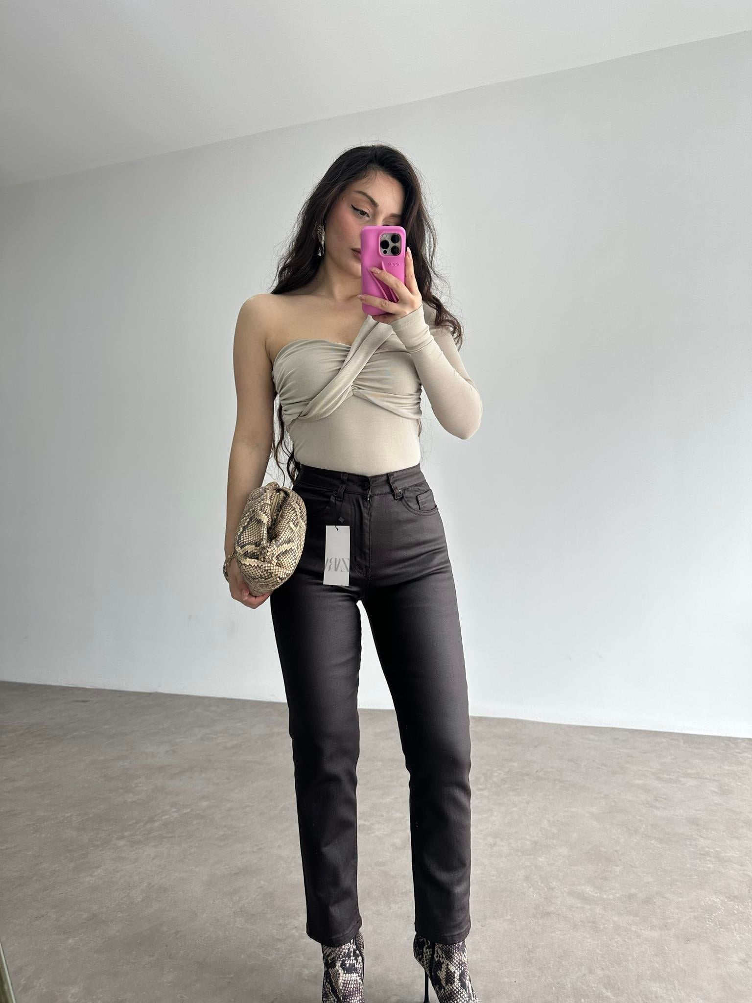 ZRA Mumlu Mom Fit Jean Acı Kahve