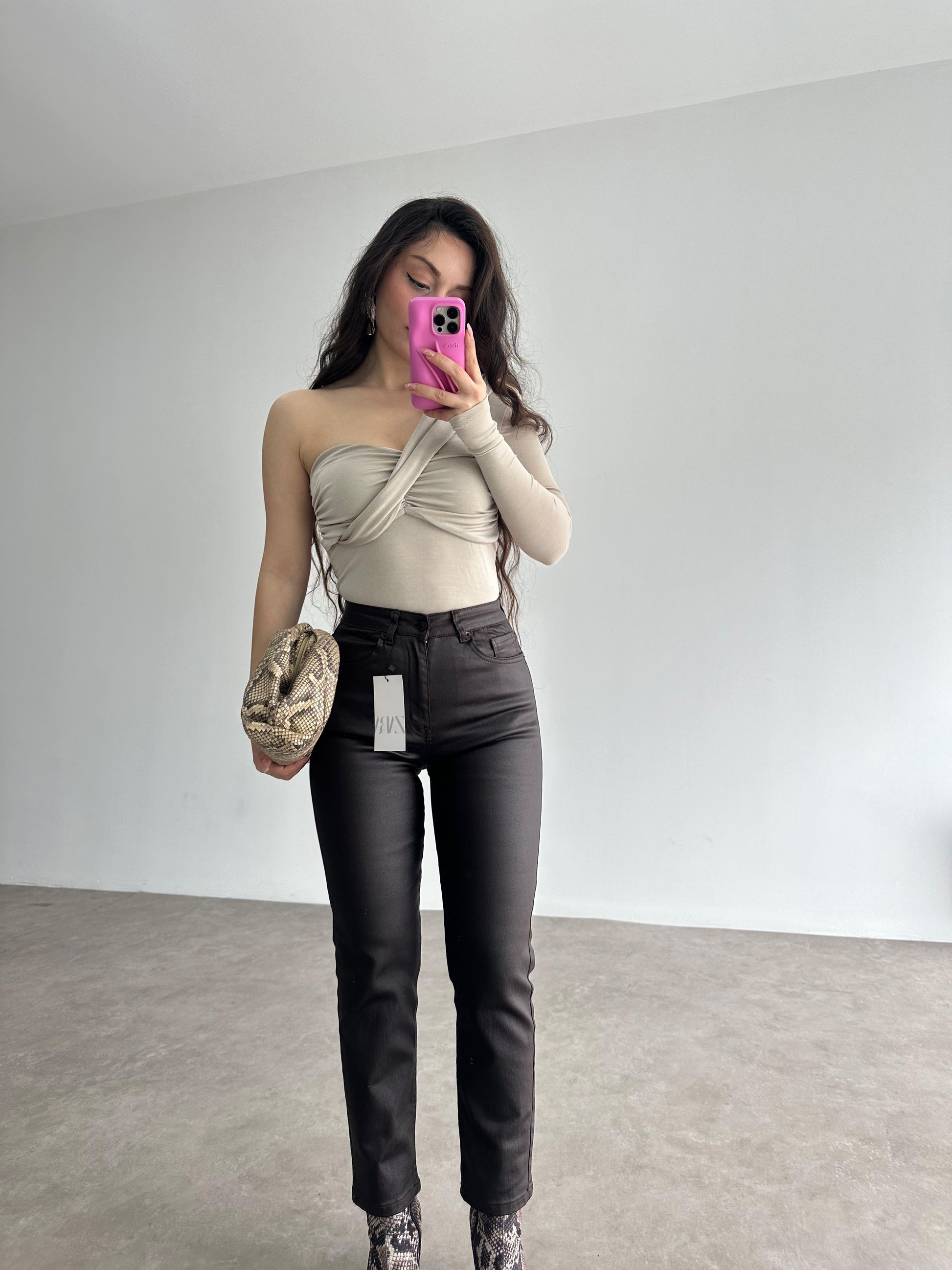 ZRA Mumlu Mom Fit Jean Acı Kahve