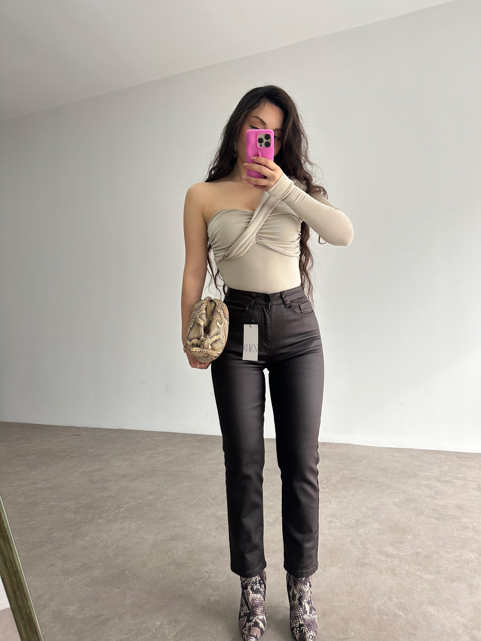 ZRA Mumlu Mom Fit Jean Acı Kahve