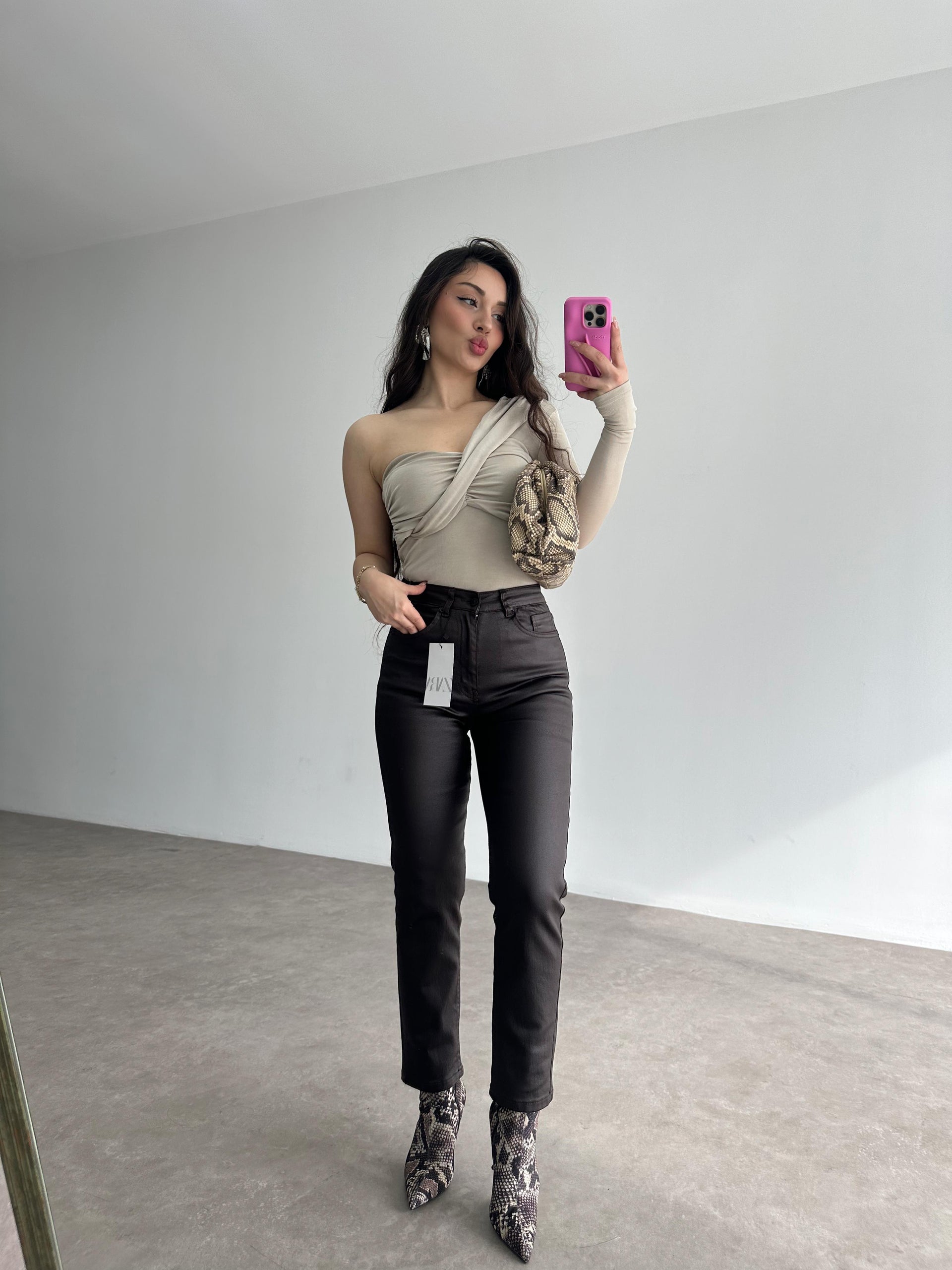 ZRA Mumlu Mom Fit Jean Acı Kahve