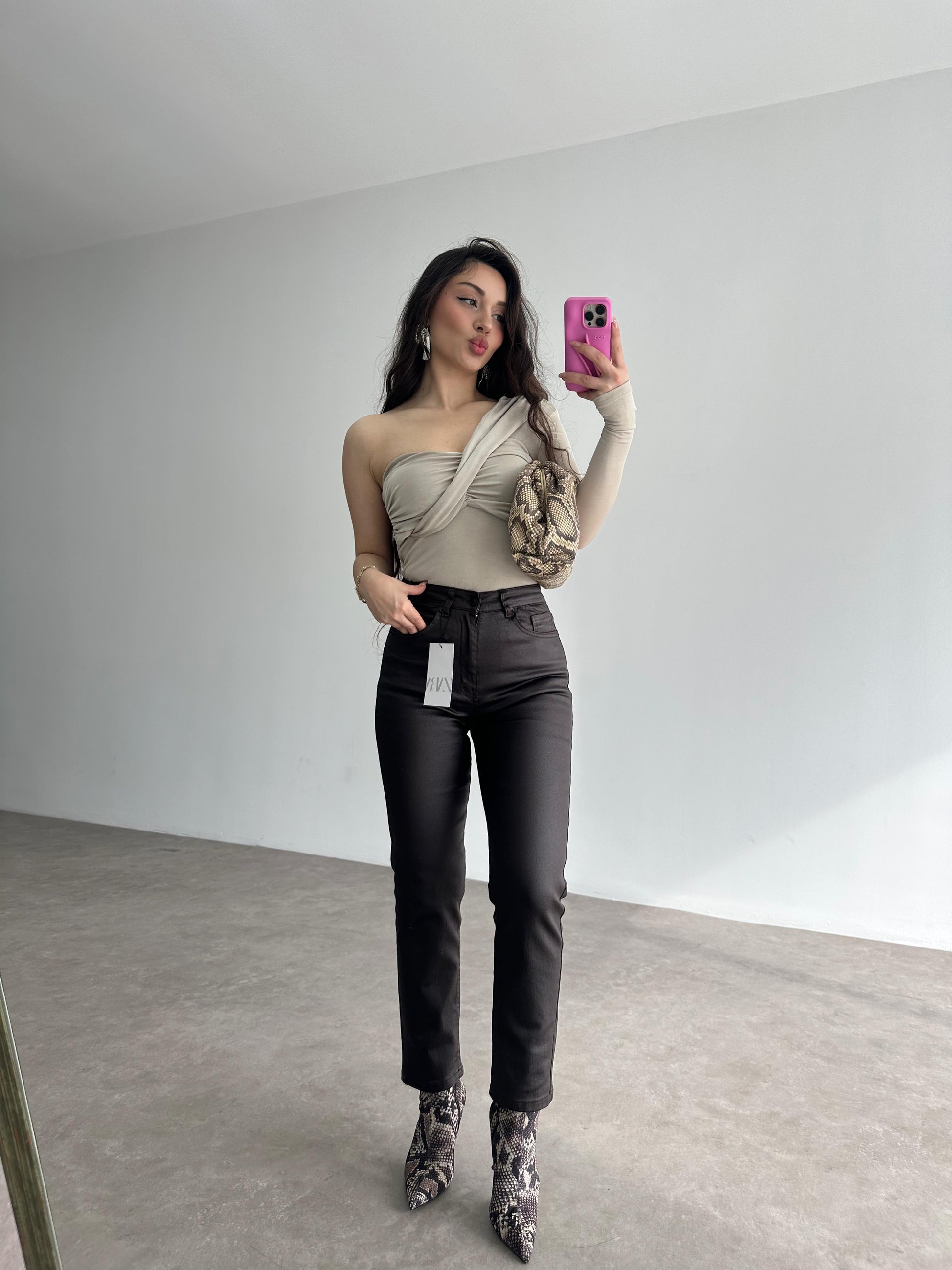 ZRA Mumlu Mom Fit Jean Acı Kahve