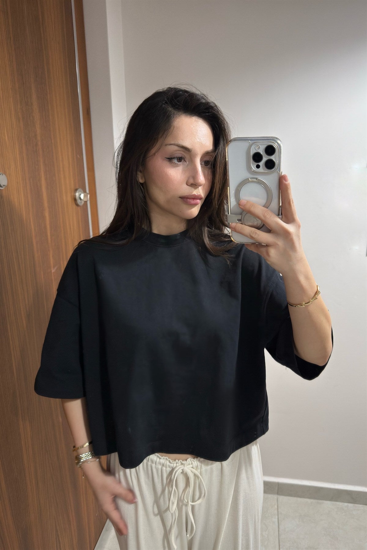 Zra Opak Bisiklet Yaka Kare Kesim Siyah Tişört